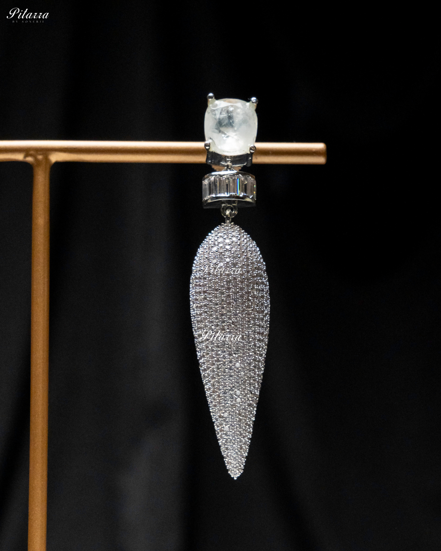 White Stone Shiny Teardrop Doublet Dangler Earrings