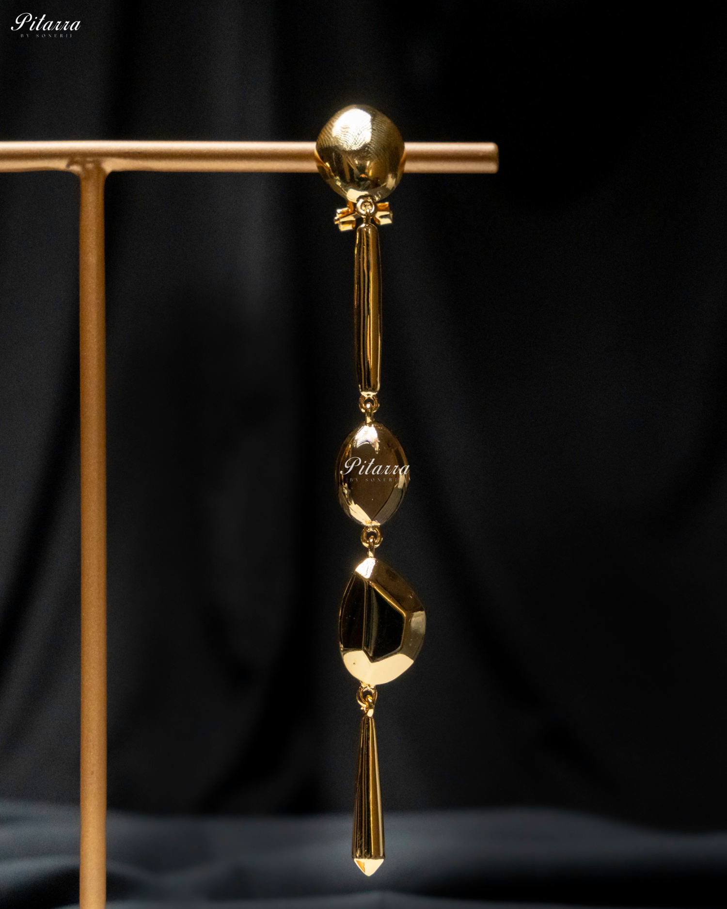Gold Plated Long Statement Drop Earrings