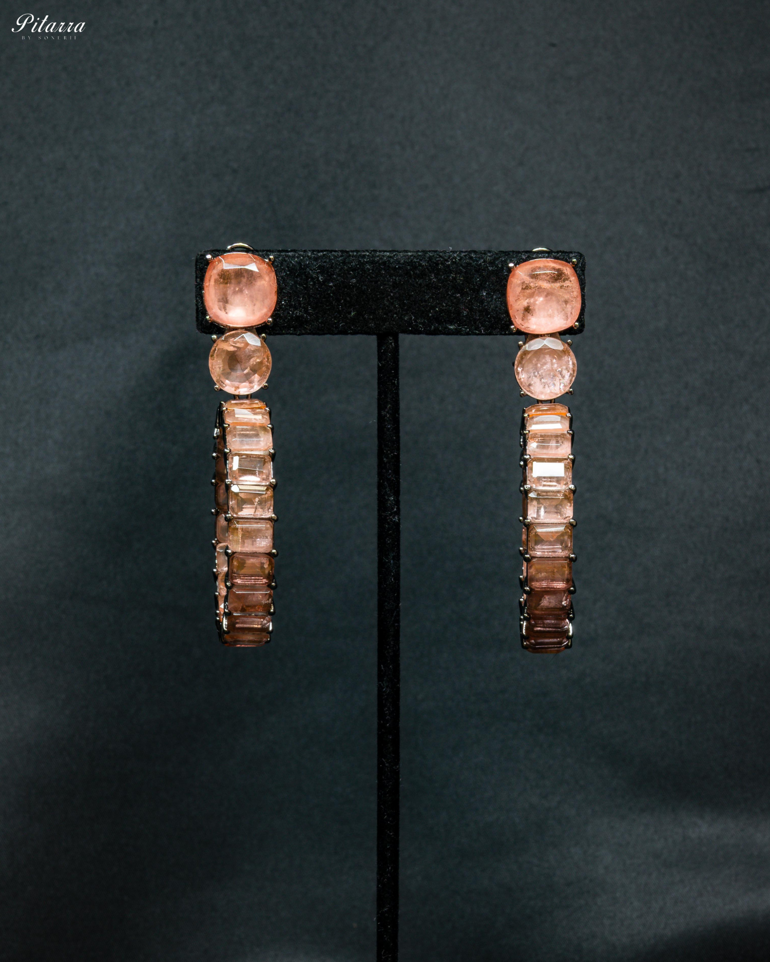 Peach Circular Crystal Statement Dangle Earrings