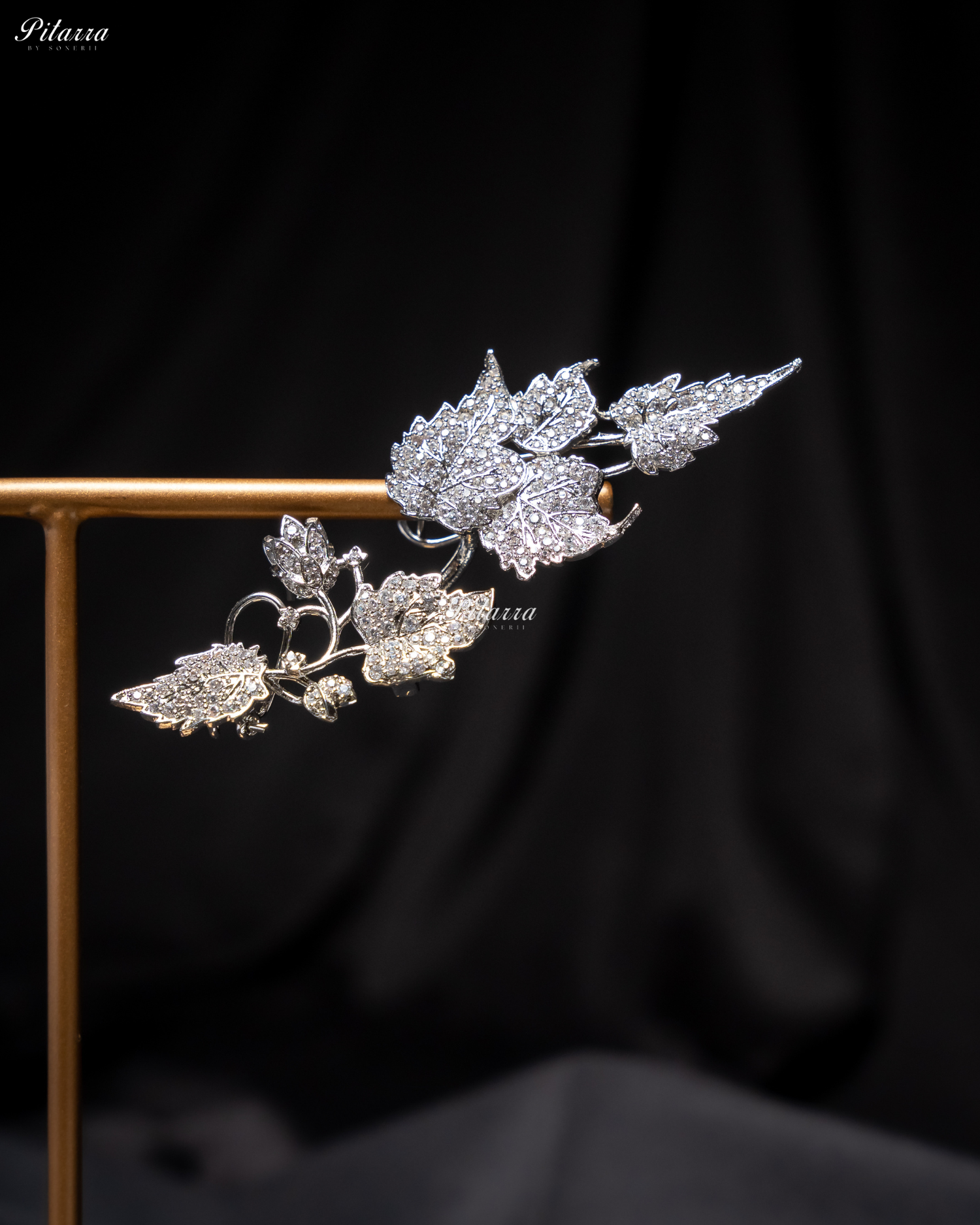 Silver Unique Leaf Shaped Crystal Earrings