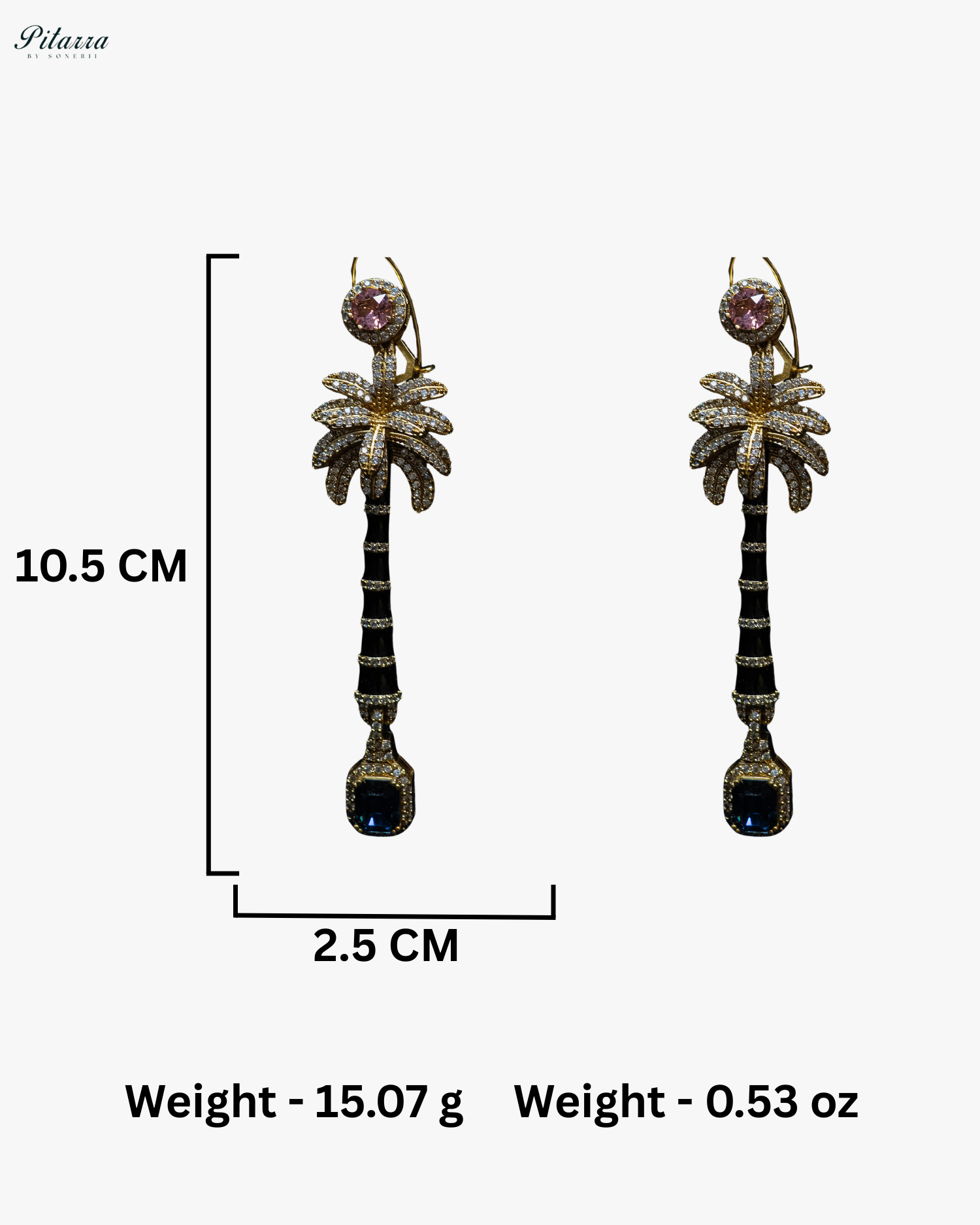 Baby Pink and Navy Blue Stone Palm Tree Crystal Earrings