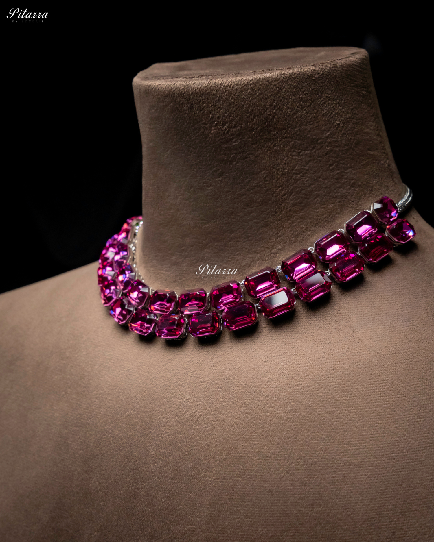 Octagon Cut Two Layer Pink Oversized Crystal Necklace
