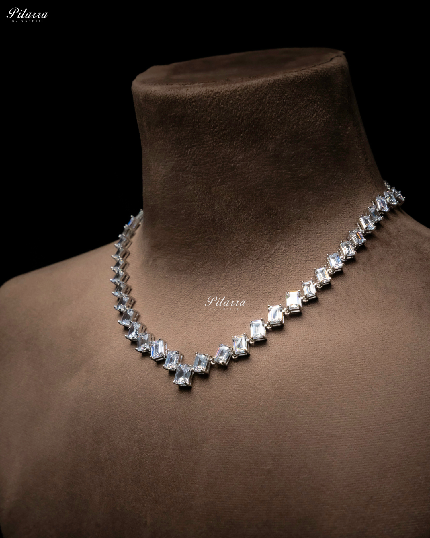 Small White Square Crystal CZ Necklace Set