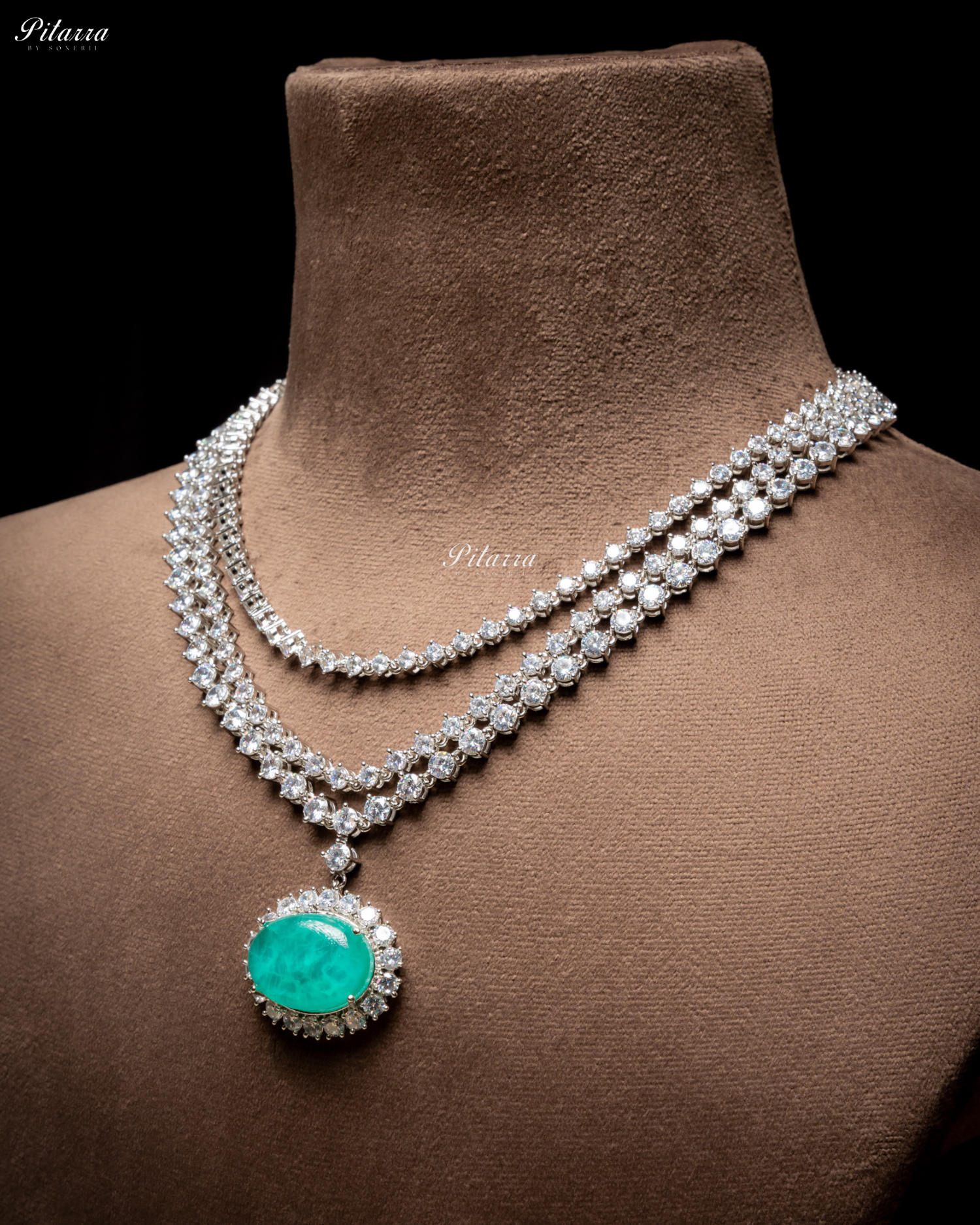 Mint Green Stone Cubic Zirconia Silver Necklace Set