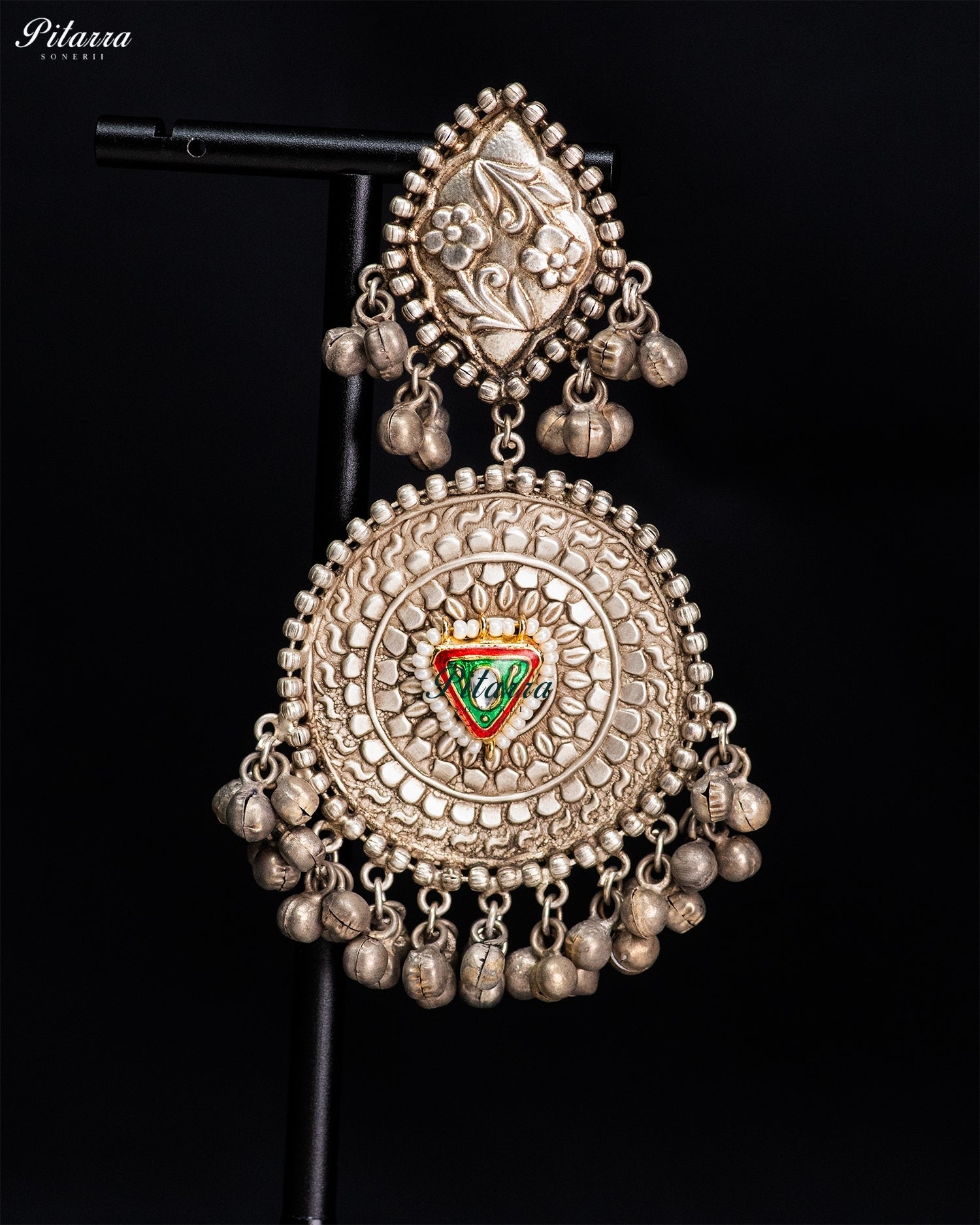 Tricolor Silver Look-Alike Tribal Statement Earrings