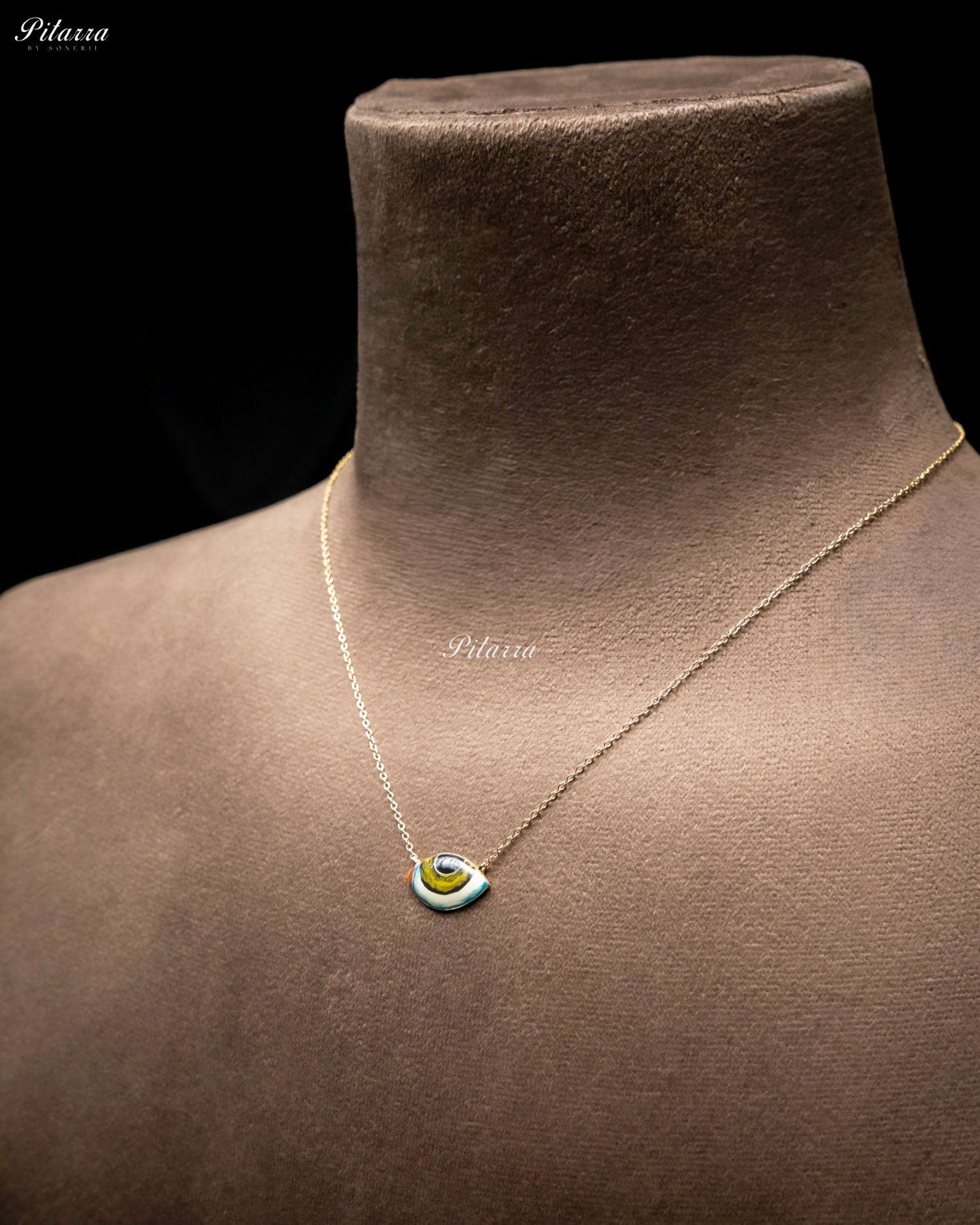 Yellow Green Evil Eye Gold Chain 92.5 Silver Necklace