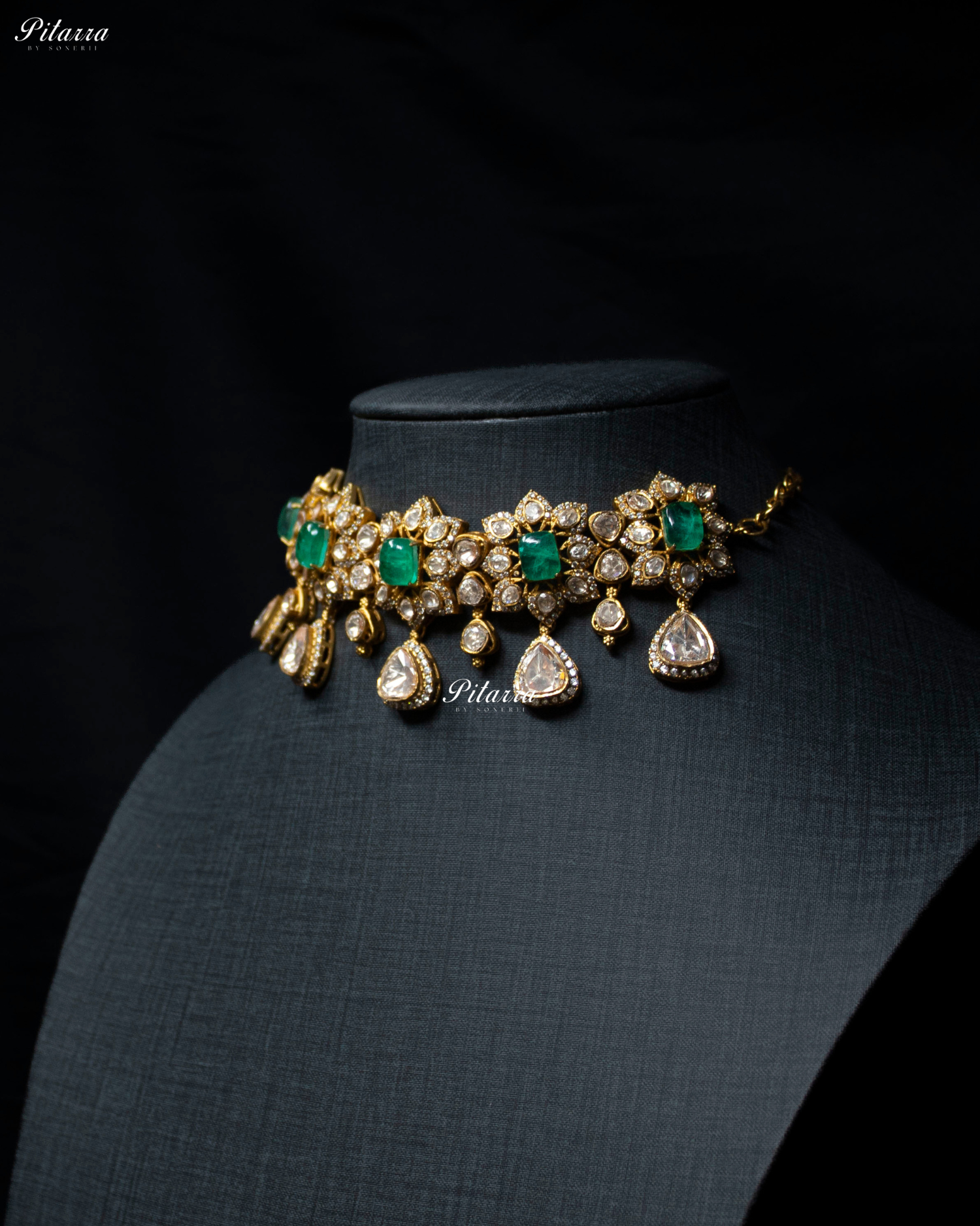 Green Square Stone Victorian Polki Kundan Necklace Set