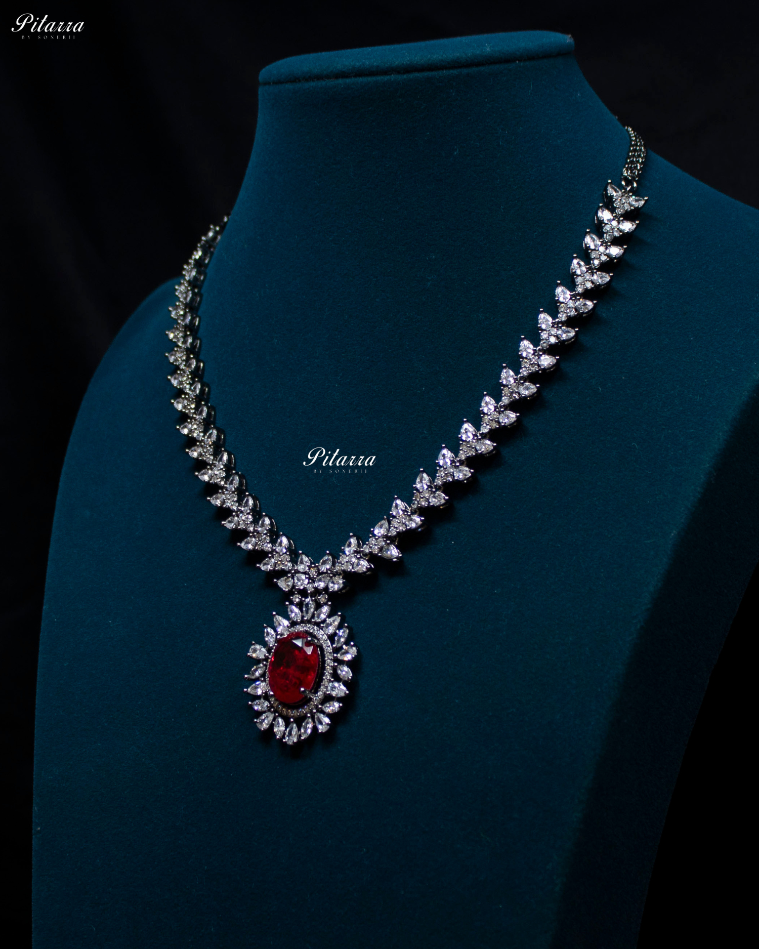 Red Color Stones Dazzling Cubic Zirconia Necklace Set
