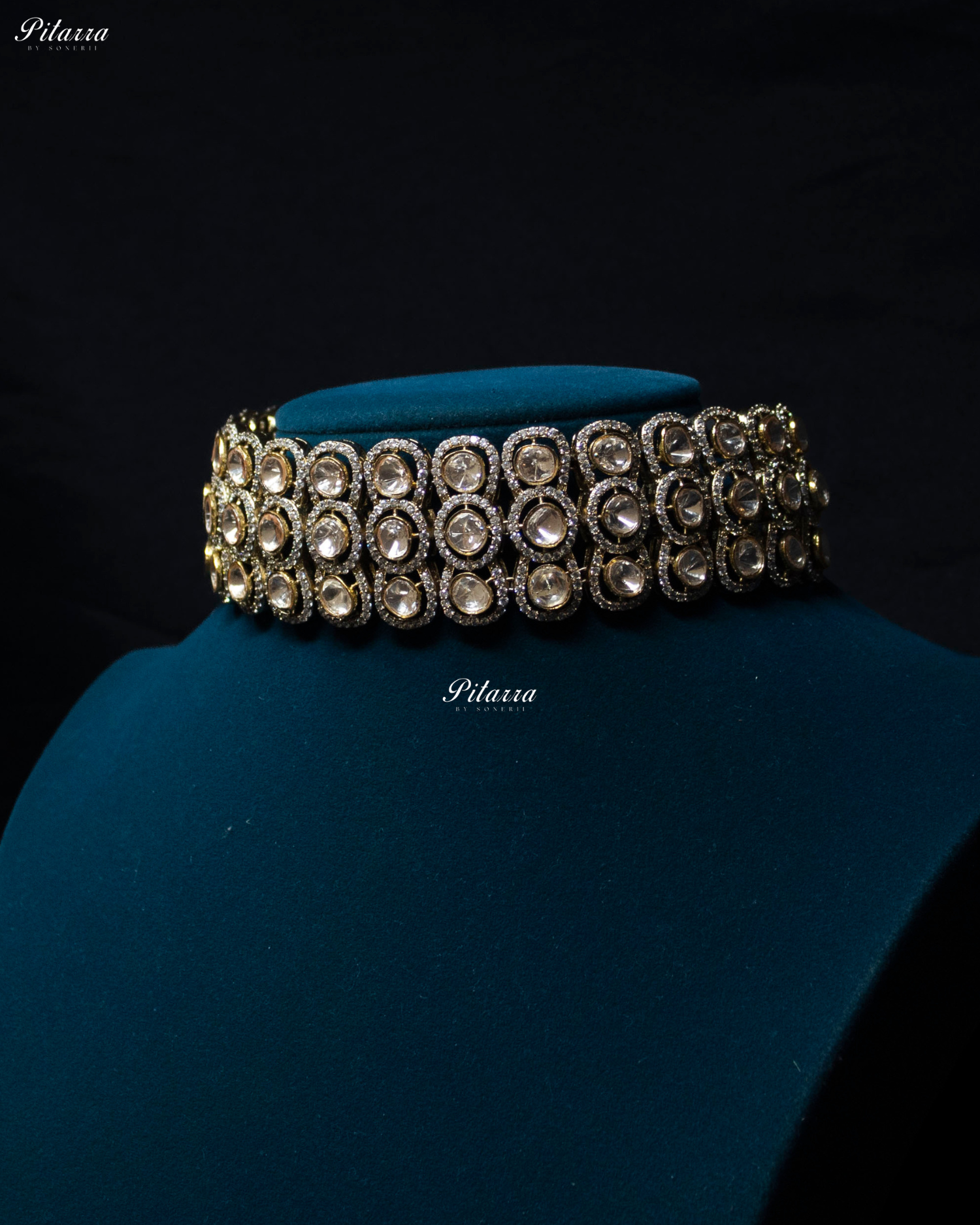 Three Layer White Stone Gold Finish Kundan Choker Set