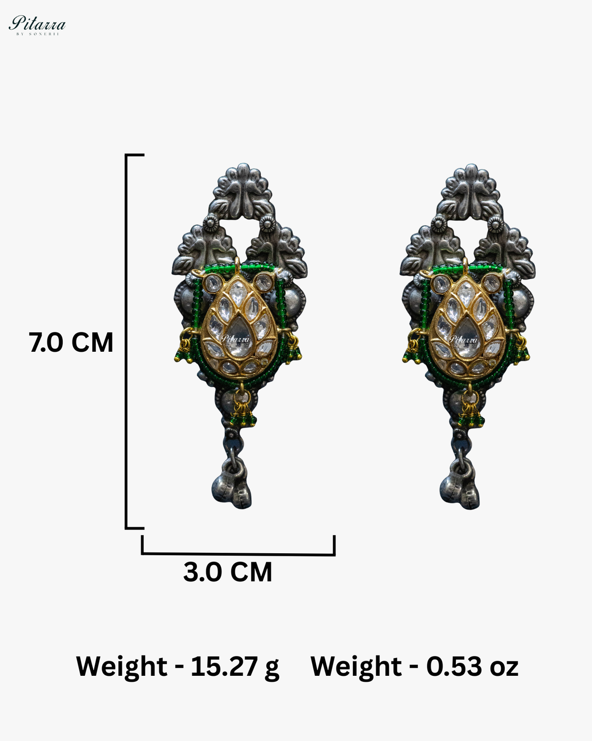Golden Flora Green Moon Ghunghroo Silver Look Alike Choker Set