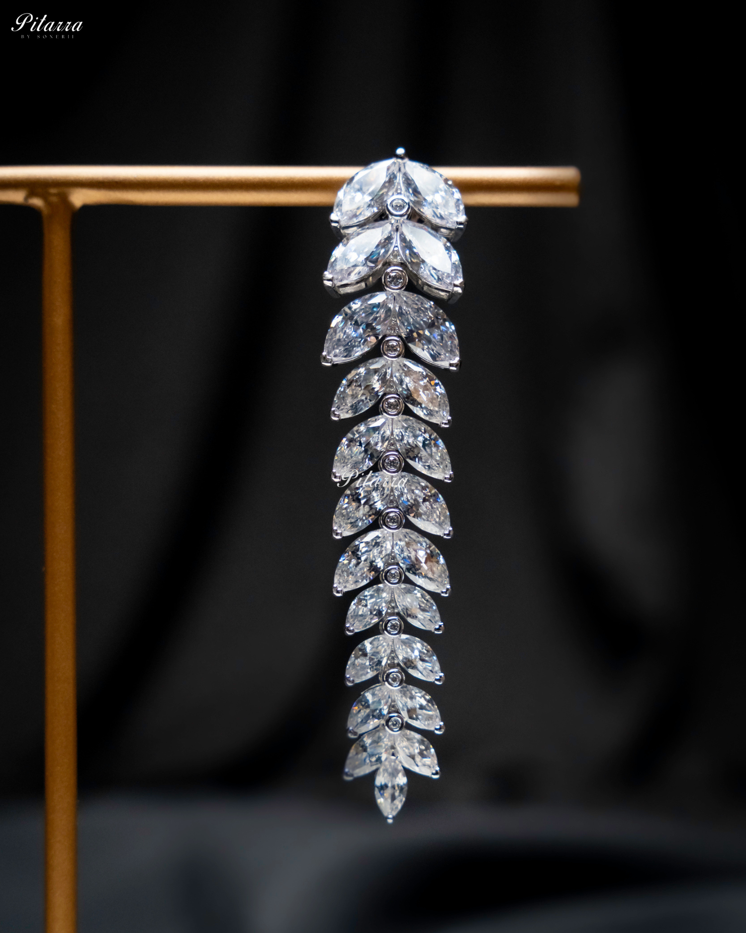 White Crystal Leaf Pattern 92.5 Silver Drop Earrings