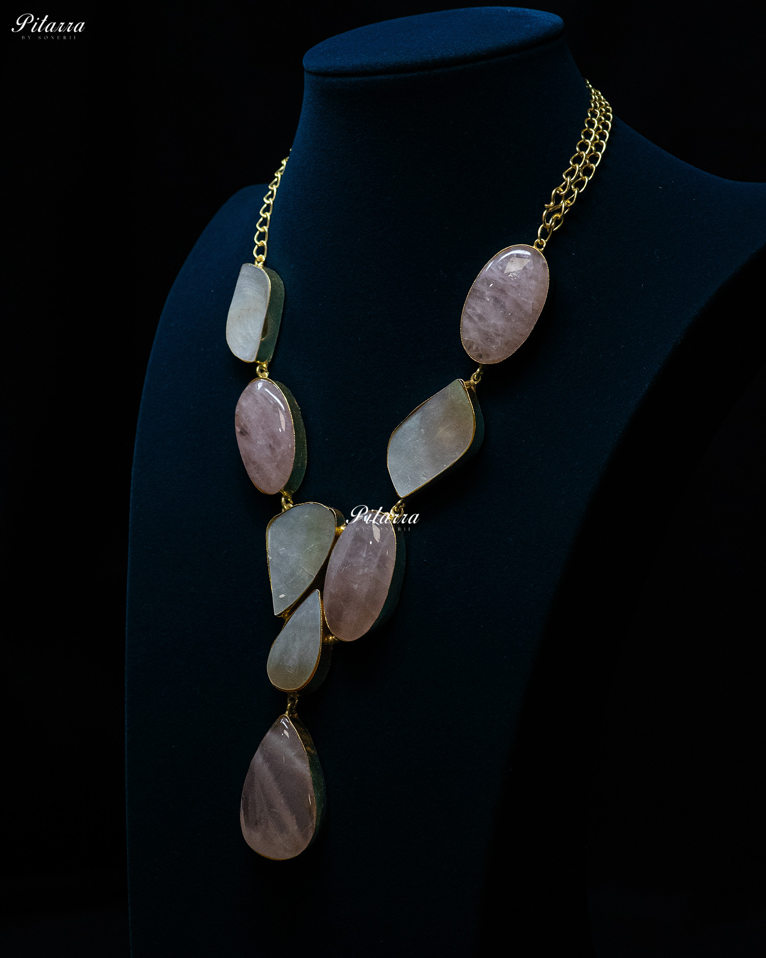 Peach Drop Sculptural Stone Long Statement Necklace Set