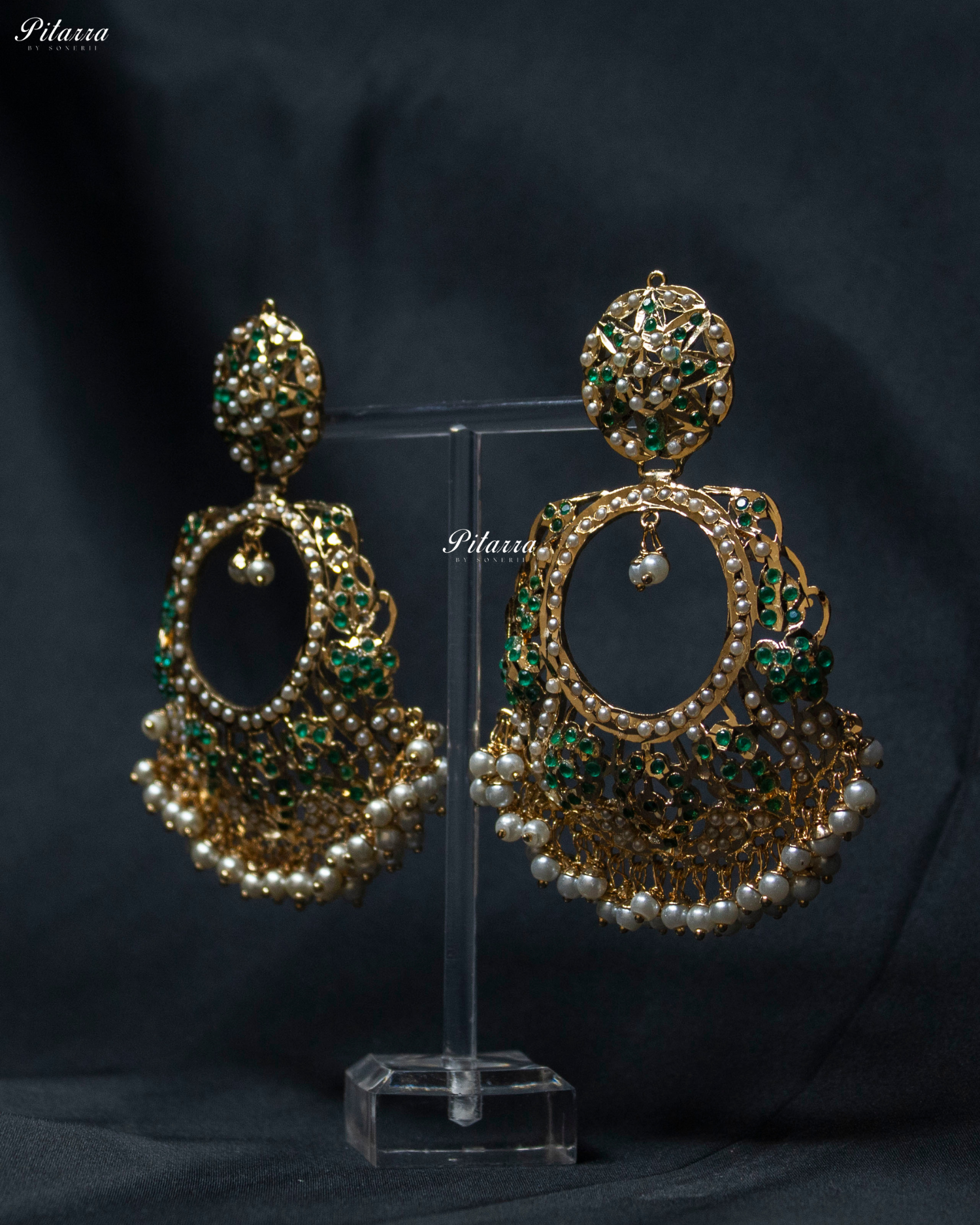 Emerald Stone Circular Punjabi Chandbali Earrings