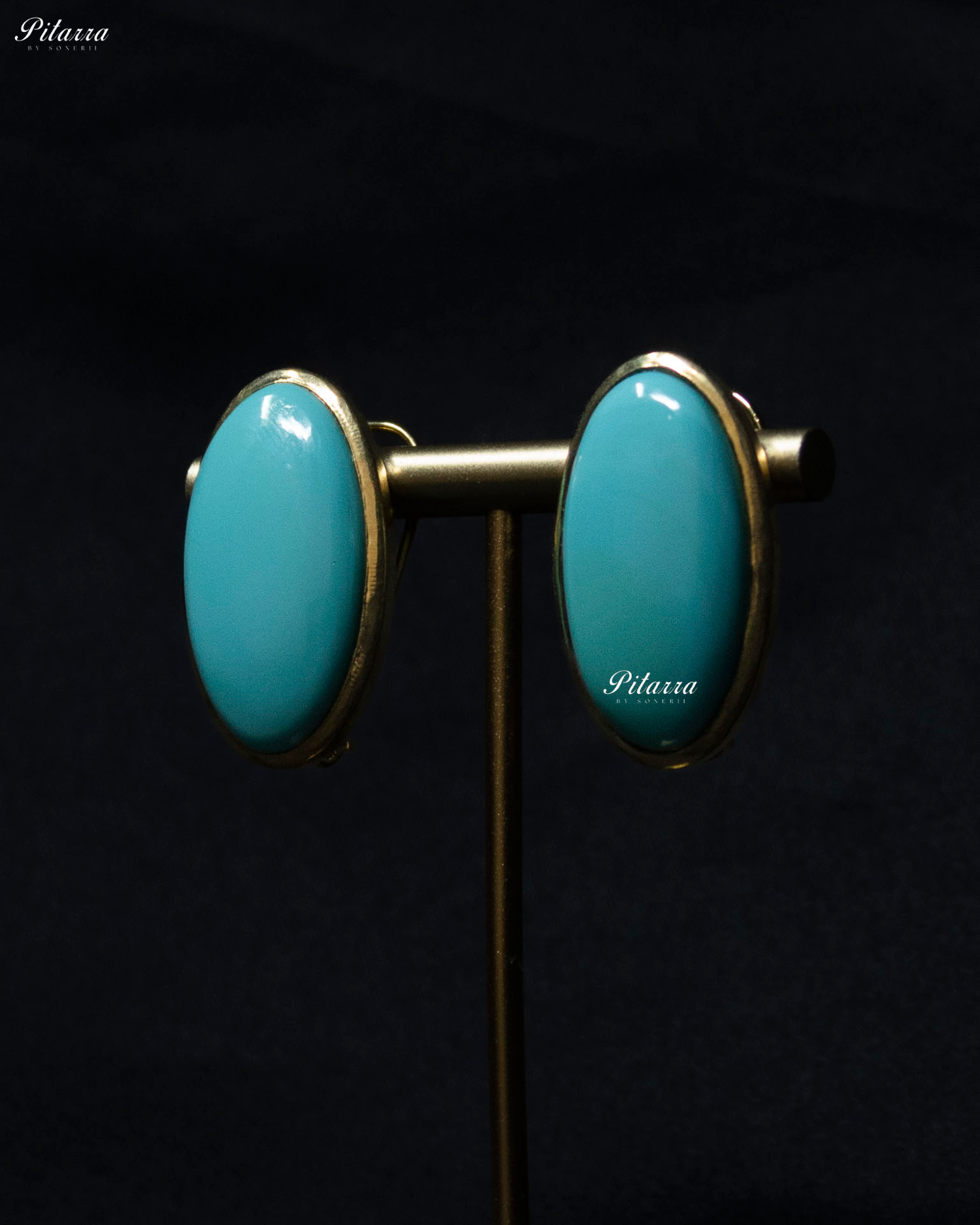Turquoise Oval Shape Gold Tone Stud Earrings