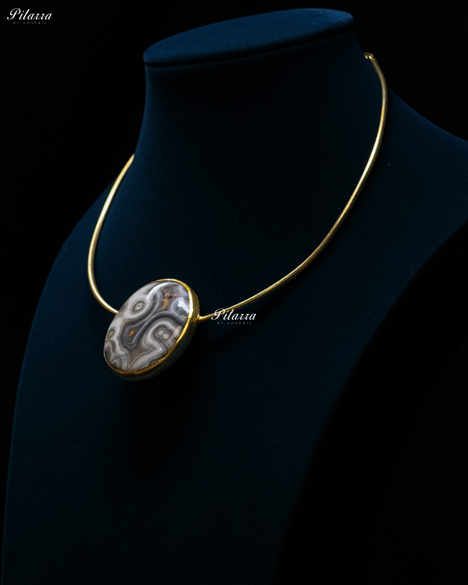 Gold Plated Handcrafted Round Stone Collar Pendant