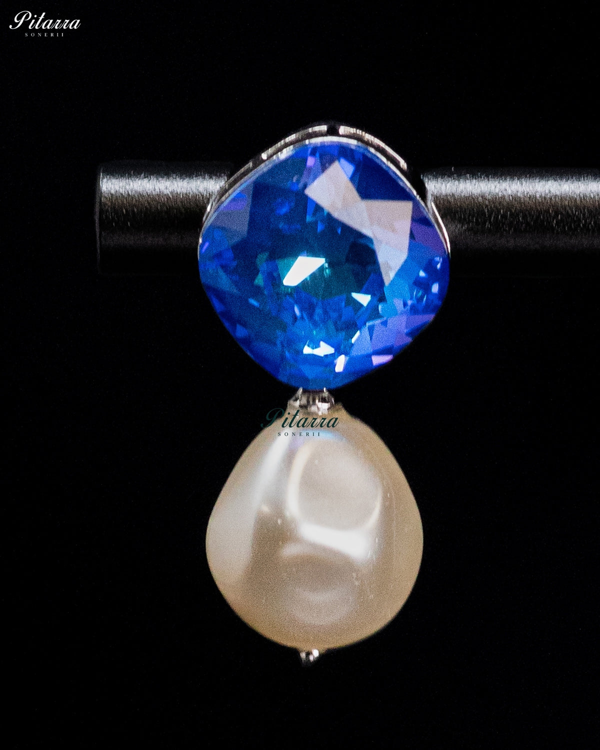 Azure Blue Crystal Pearl Drop Earrings
