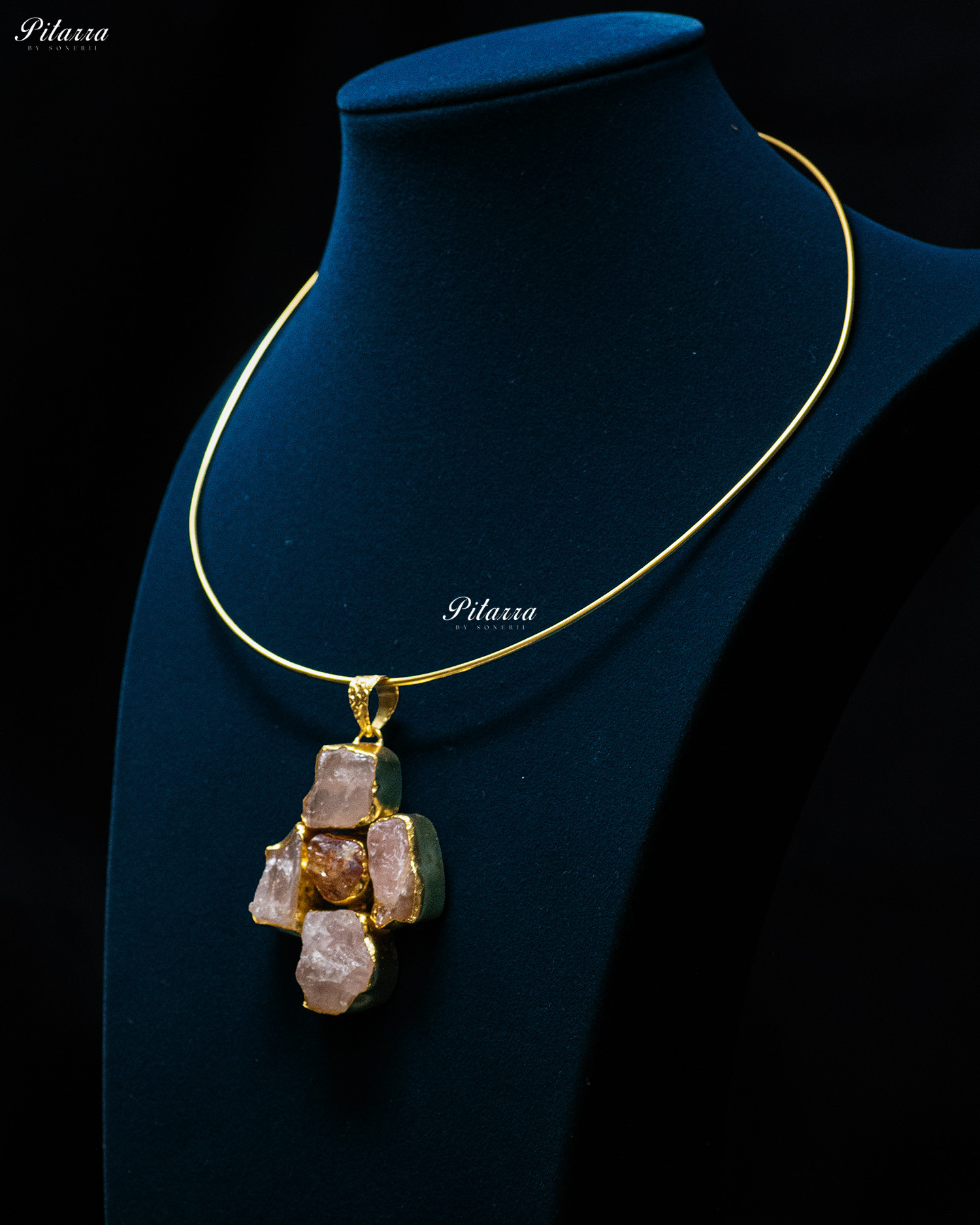 Golden Raw Stone Gold Plated Collar Pendant