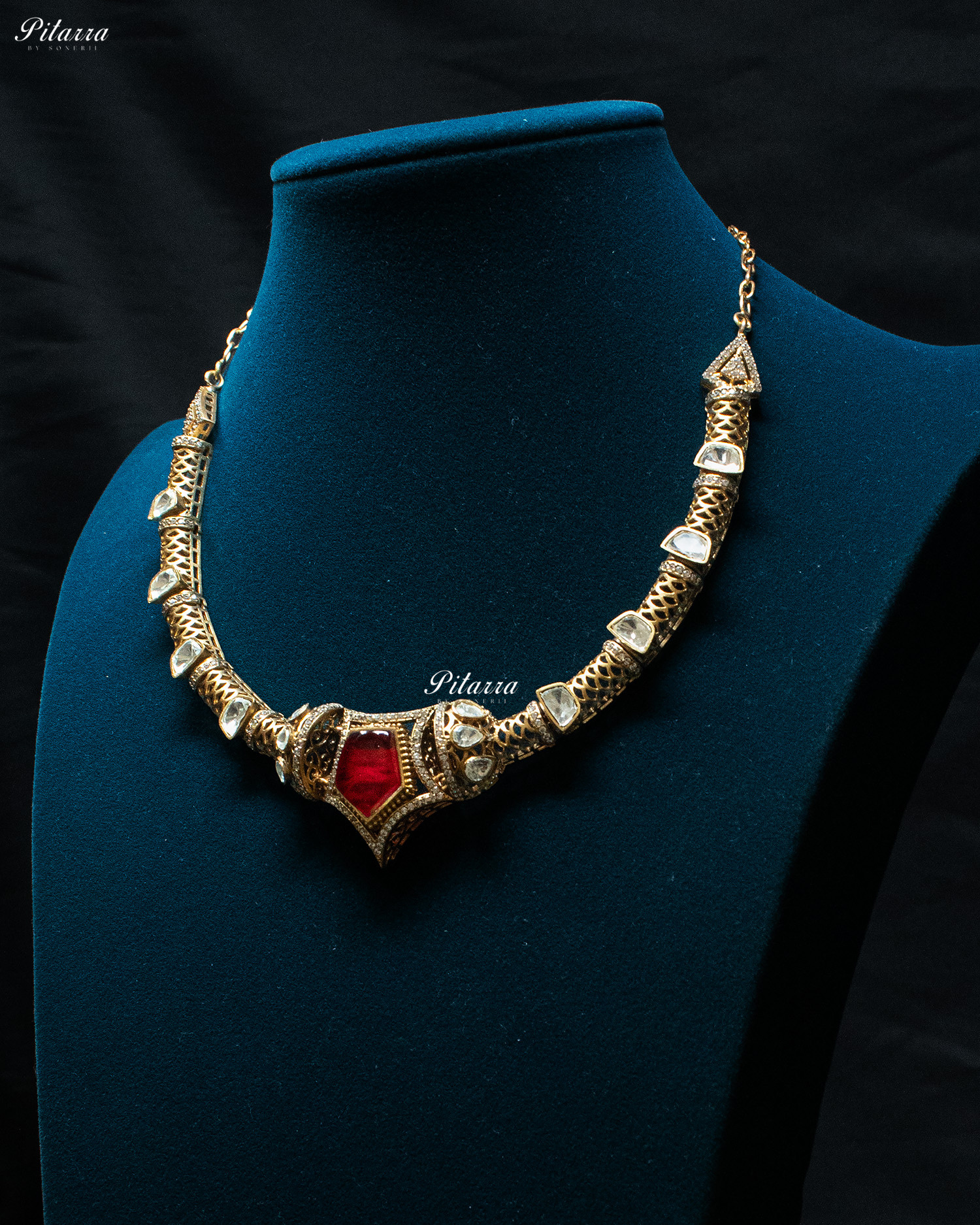 Red Stone Halsi Polki Kundan Necklace Set