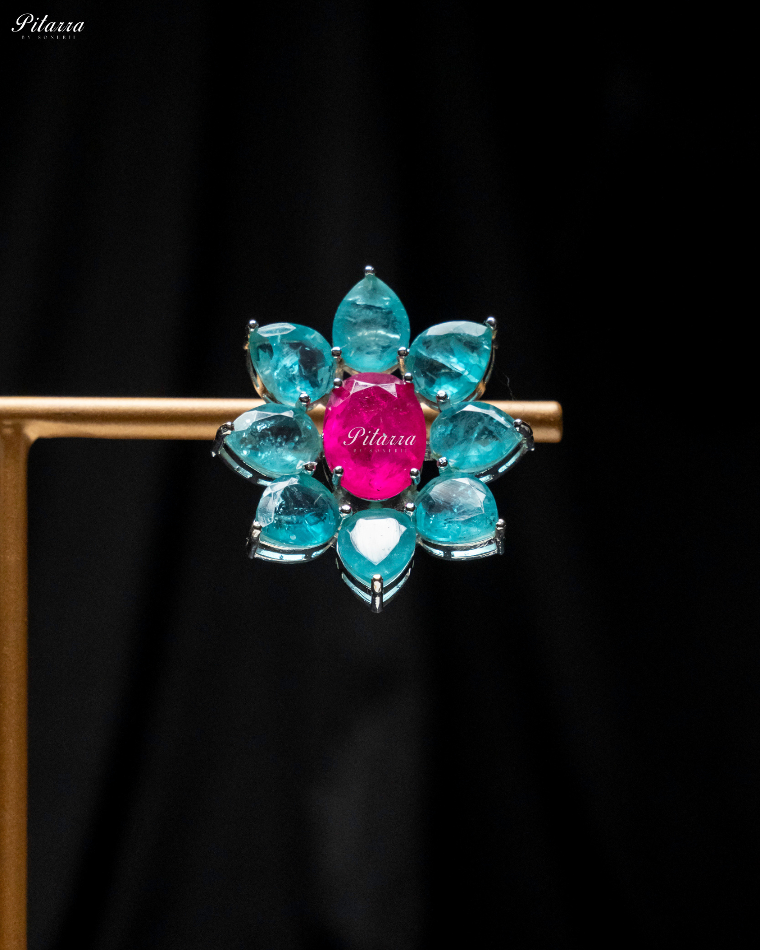 Pink Floral Turquoise Petals CZ Doublet Stud Earrings