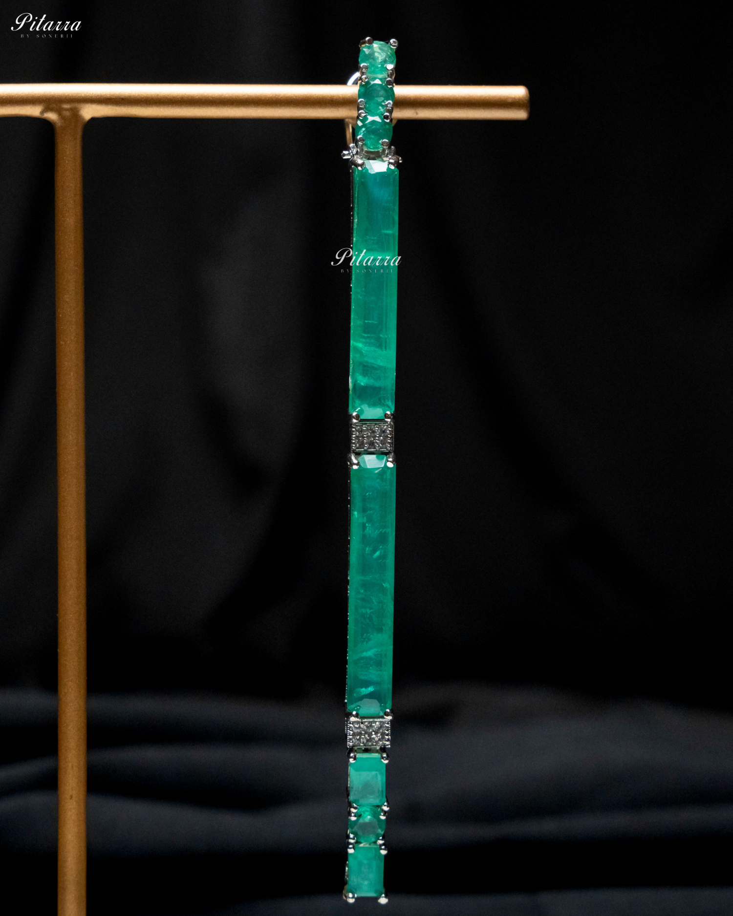 Mint Green color Stone Linear Long Doublet Drop Earrings