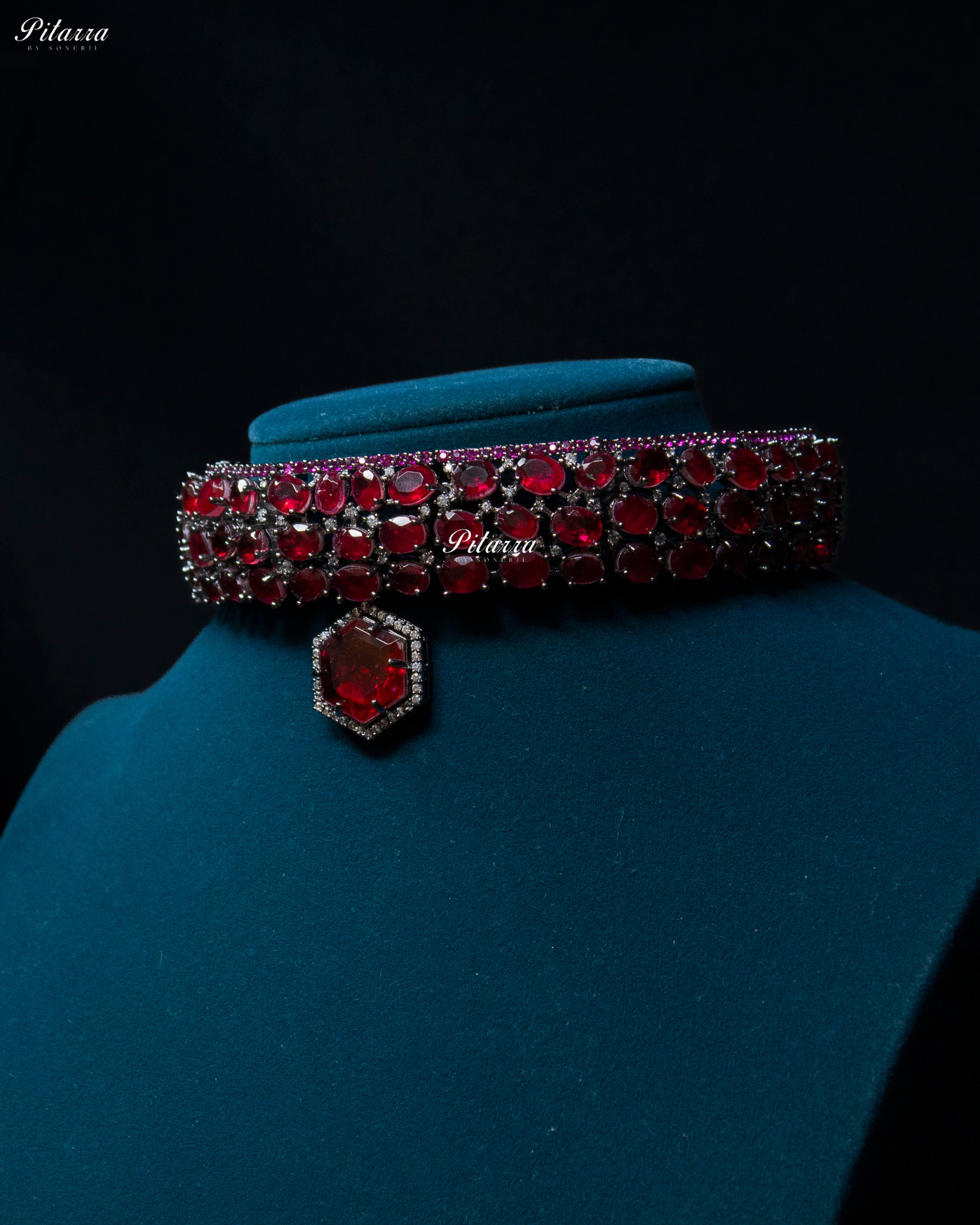 Red Ruby Stone Purple Lining Crystal Choker Set