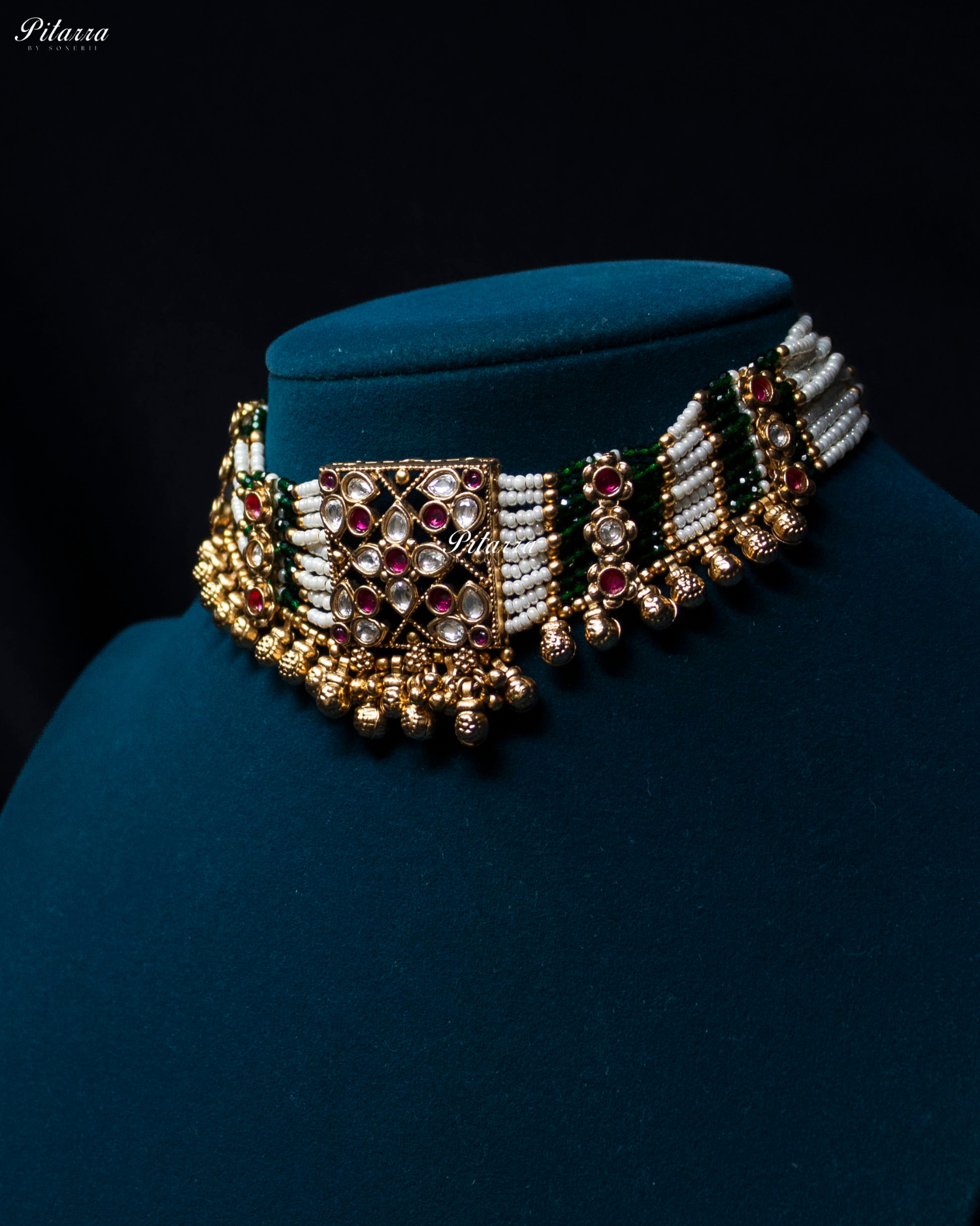 Multicolor Stone Pearl Pachi Kundan Choker Set