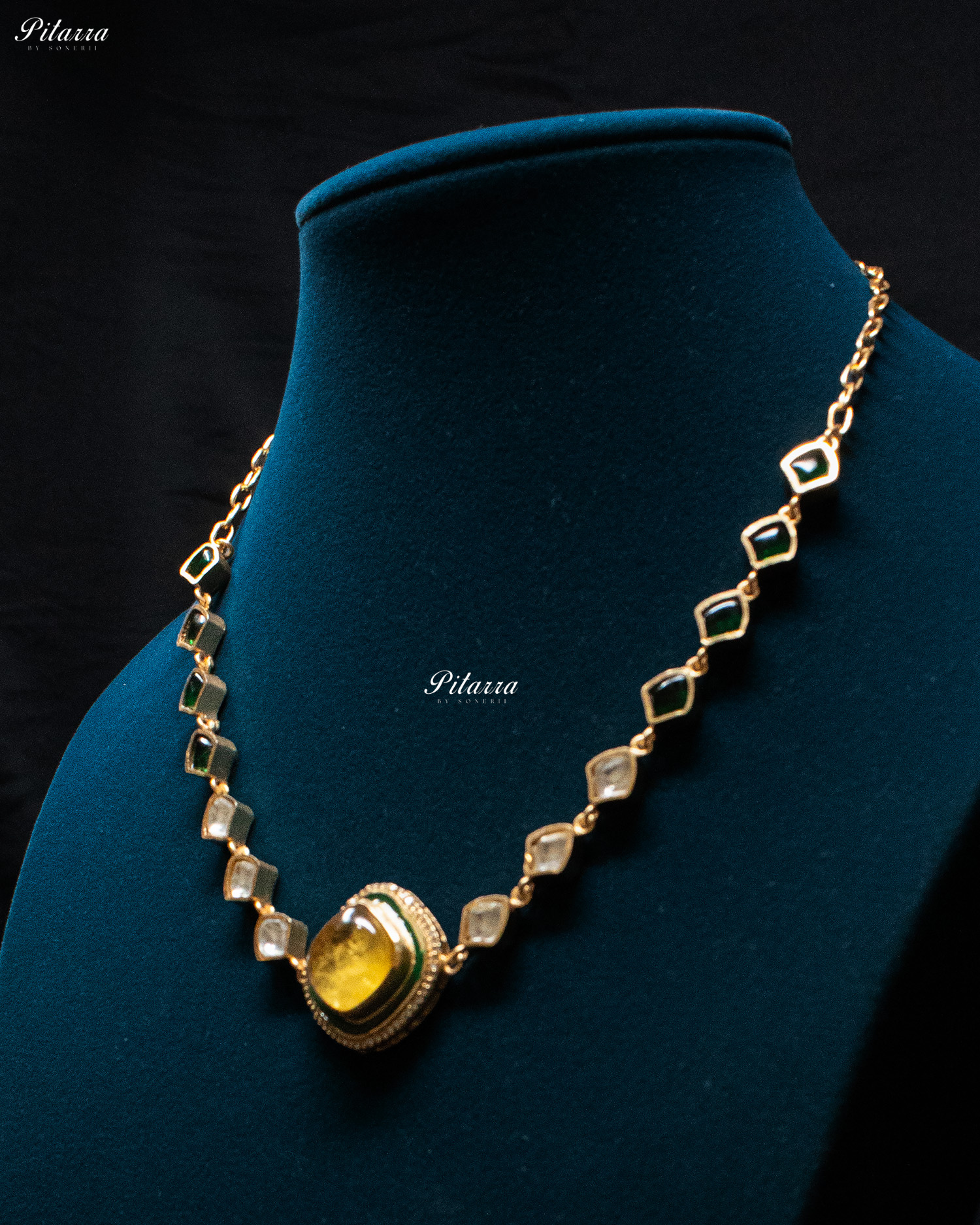 Gold Plated Yellow Stone Detailing Kundan Necklace Set