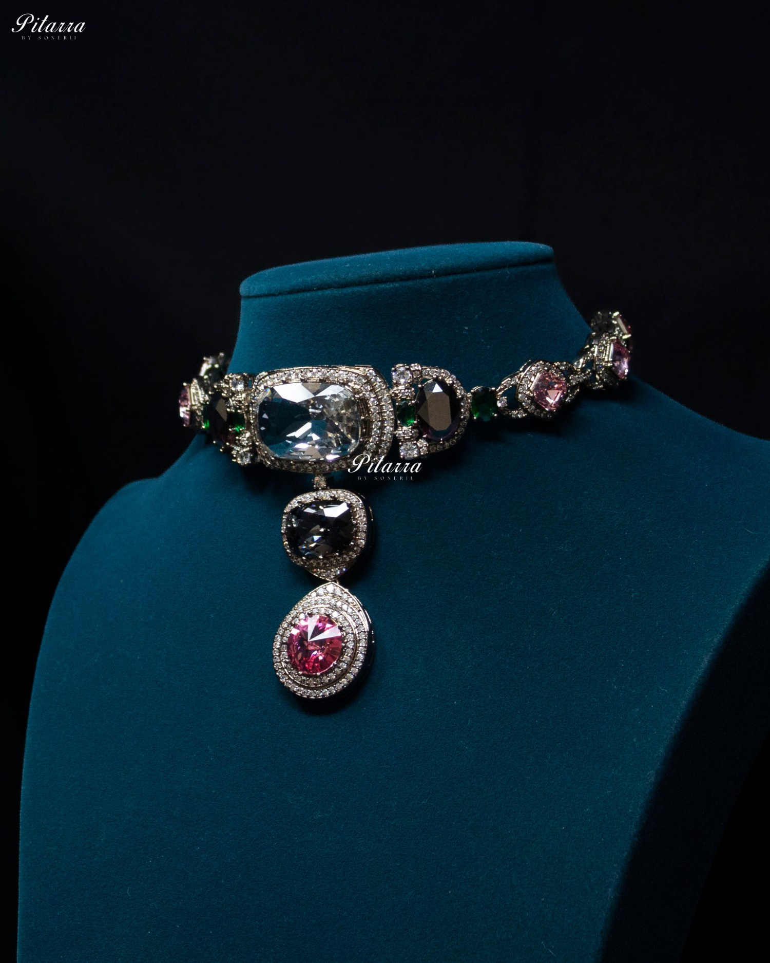 Clear, black and Pink Three  Crystal Choker Set