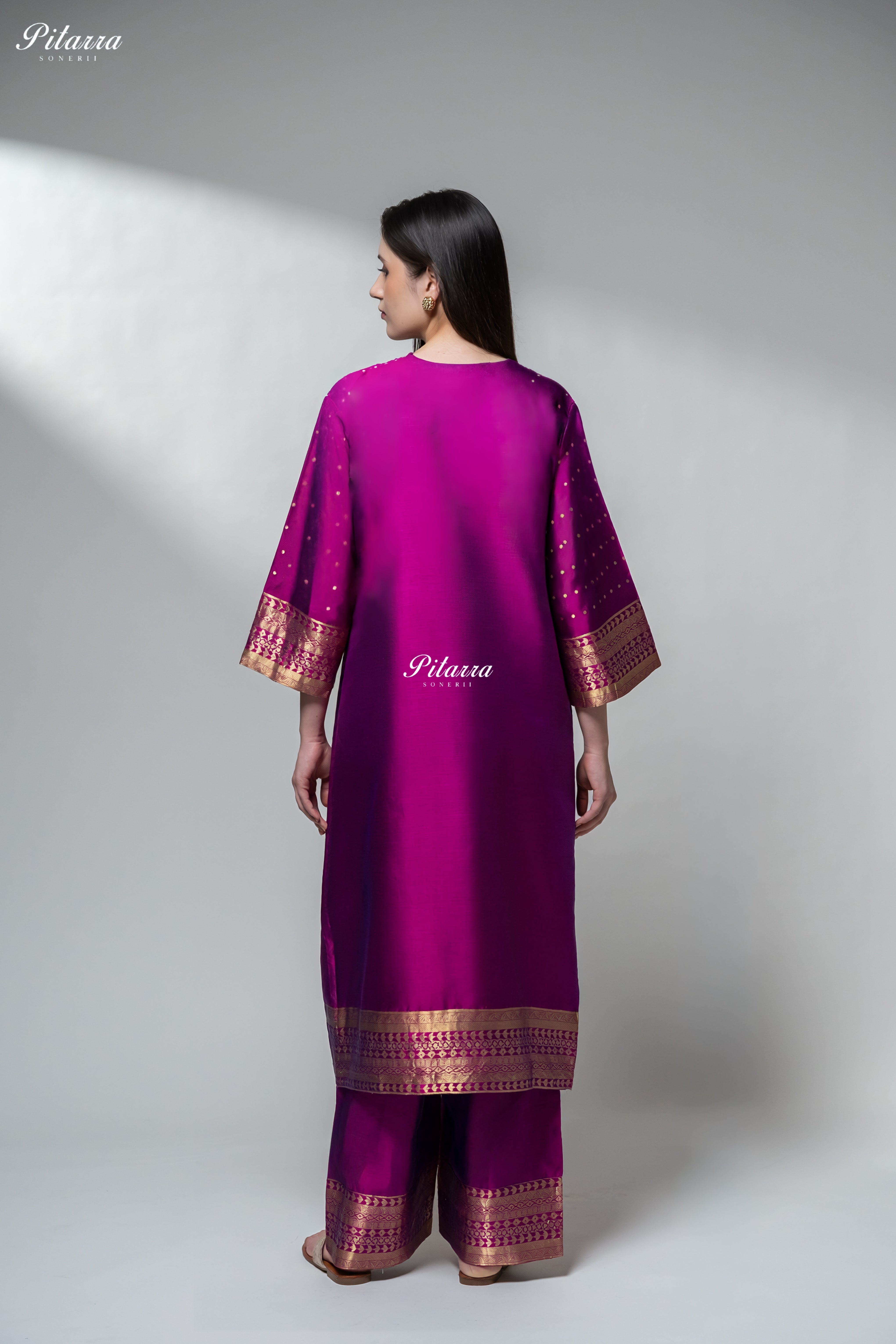 Magenta Purple Gold Zari Kurta Palazzo Set