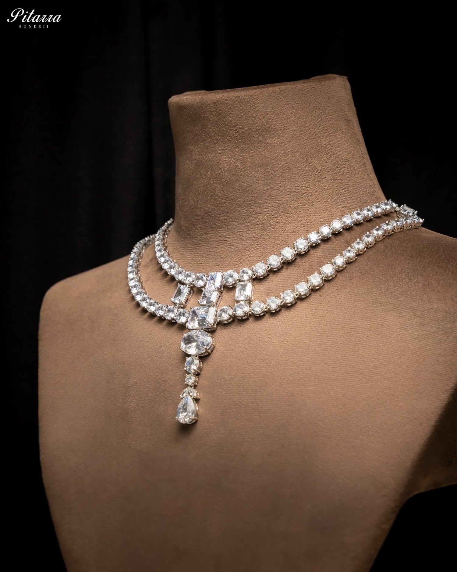 White Diamond Multi-Cut Necklace & Earrings Jewellery Set