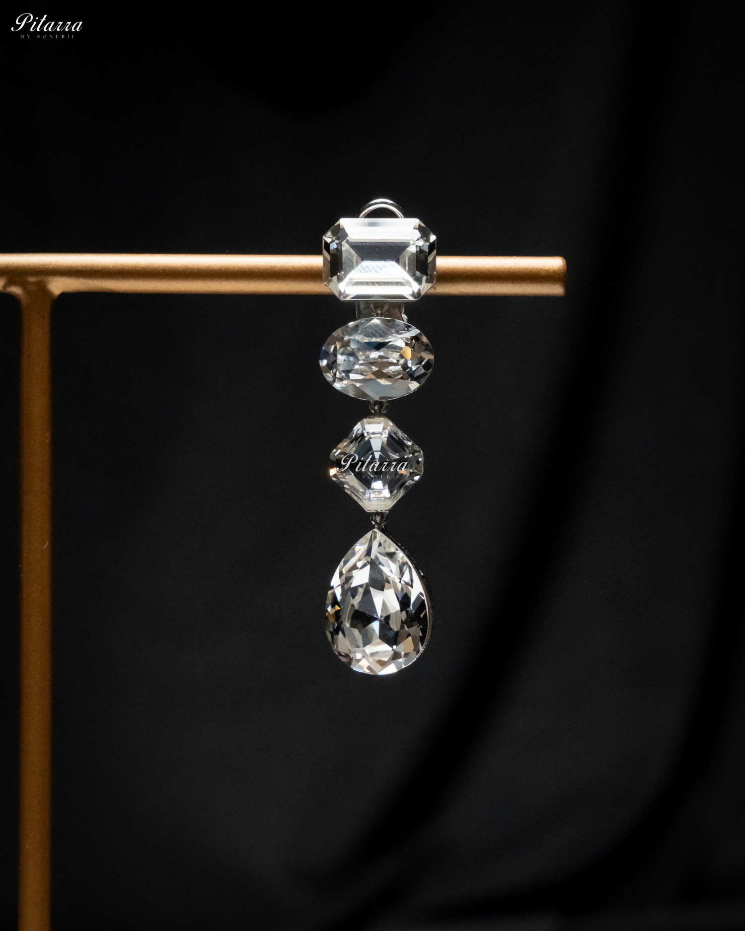 White Stone Studded Geometric Crystal Drop Earrings - Done