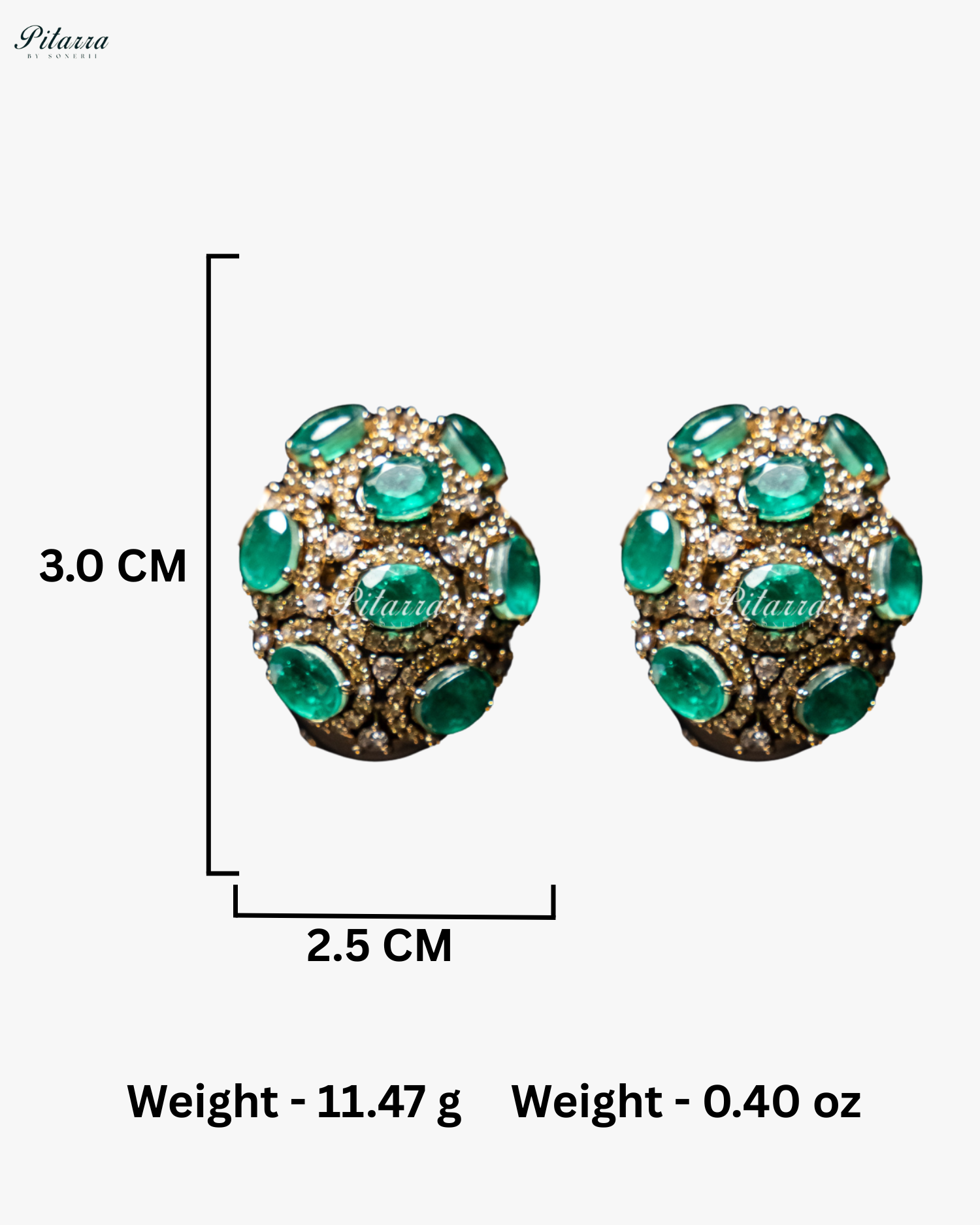 Green Stone Golden Crystal Stud Earrings