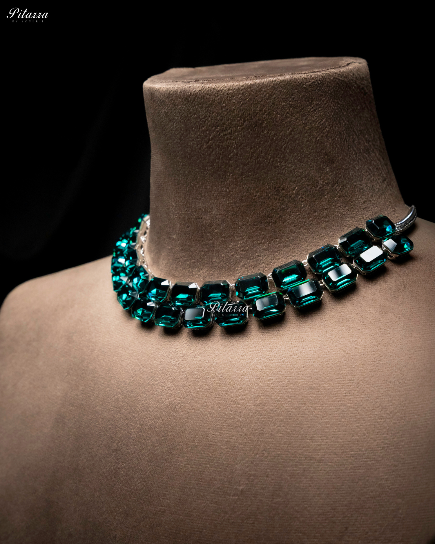 Octagon Cut Two Layer Emerald Oversized Crystal Necklace