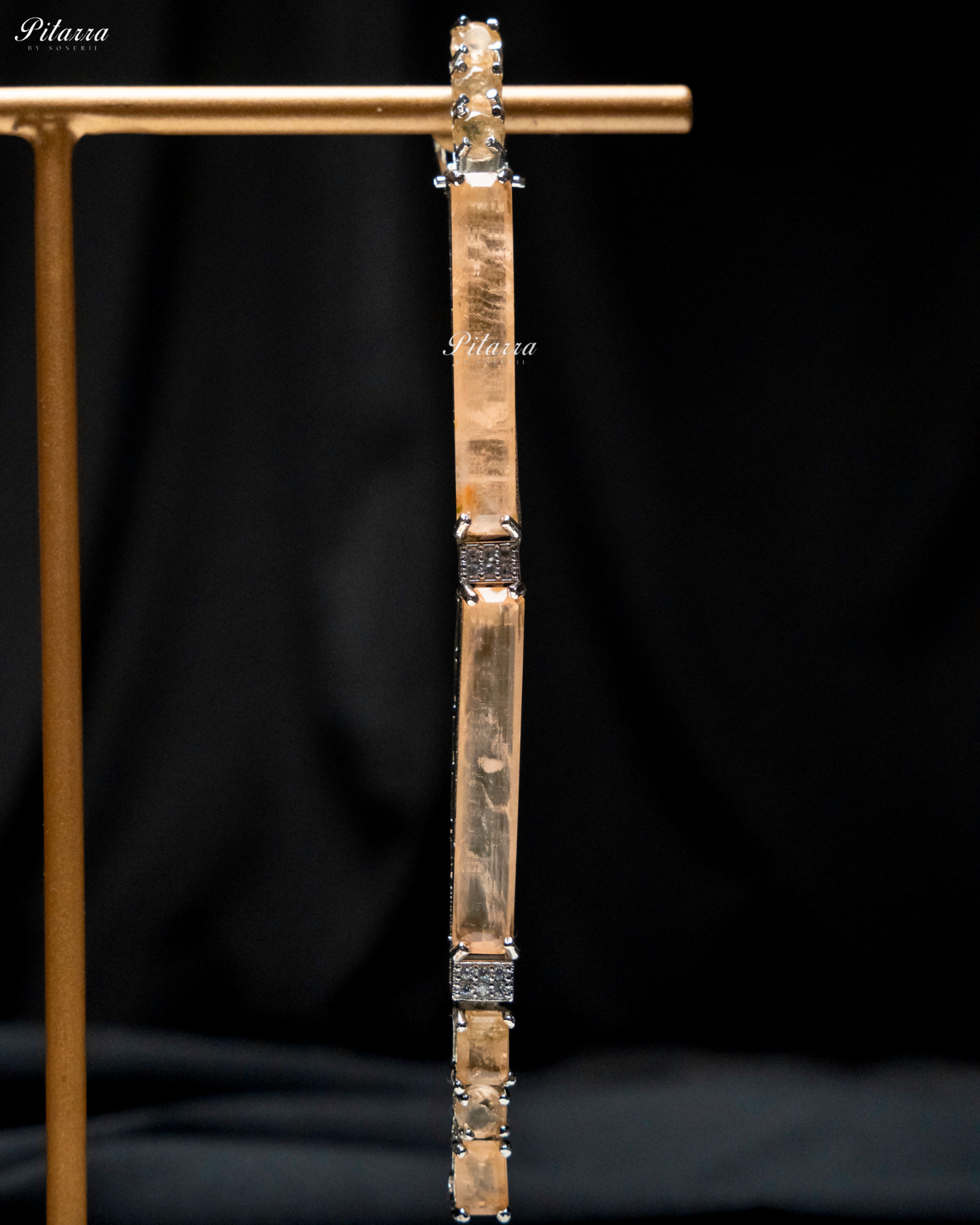 Peach Stone Linear Long Doublet Drop Earrings