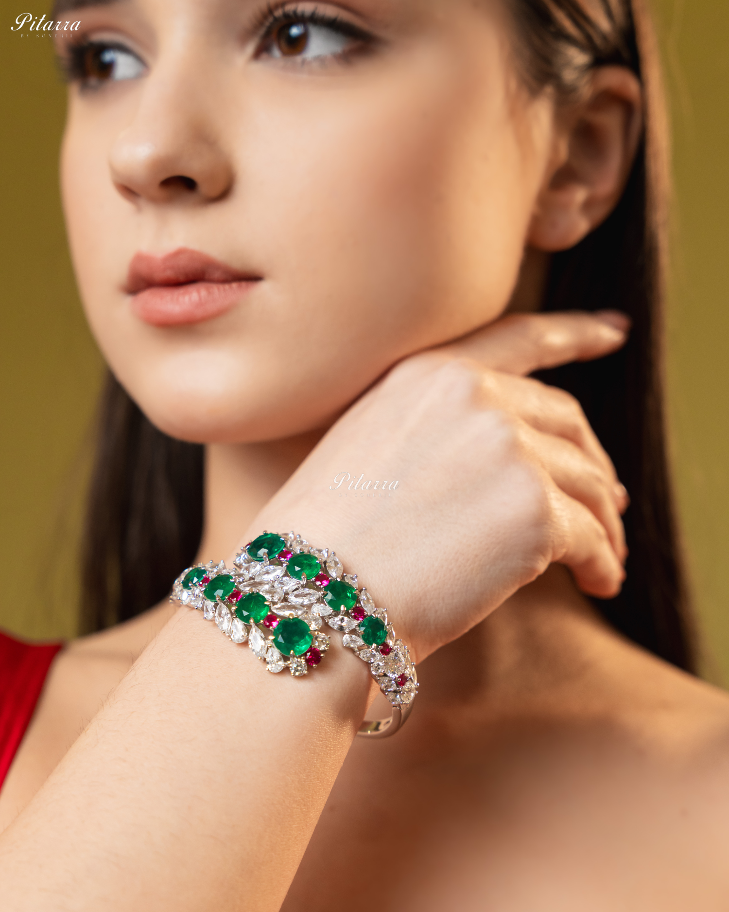 Emerald Stone Floral Zircon 92.5 Silver Bracelet