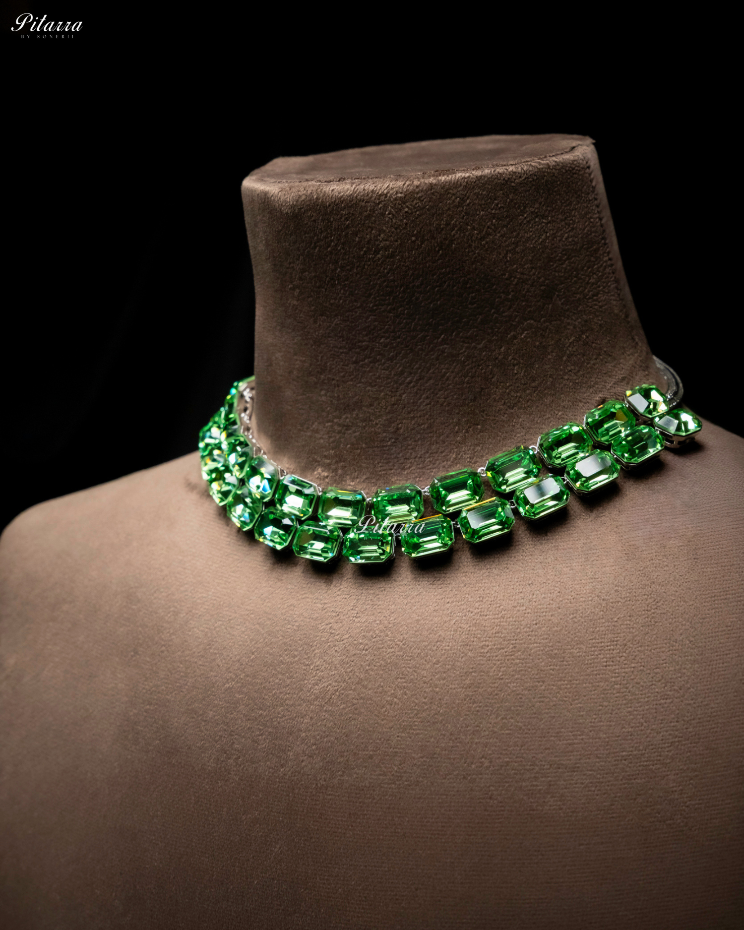 Octagon Cut Two Layer Green Oversized Crystal Necklace