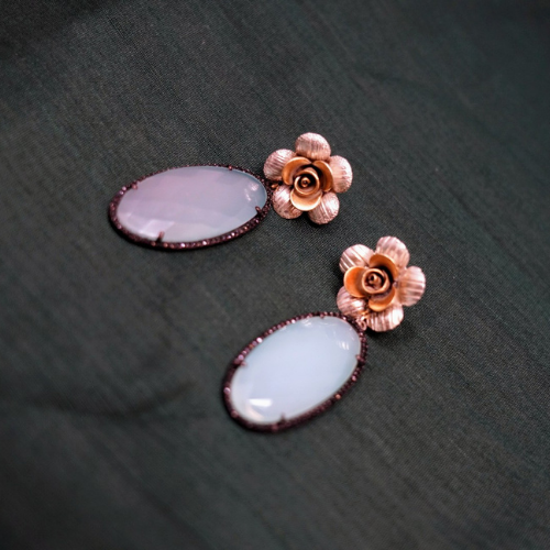 Oval Shape Pink Stone Drop Earrings