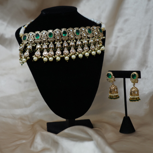 Oxidised Silver Kundan Chocker Necklace Set