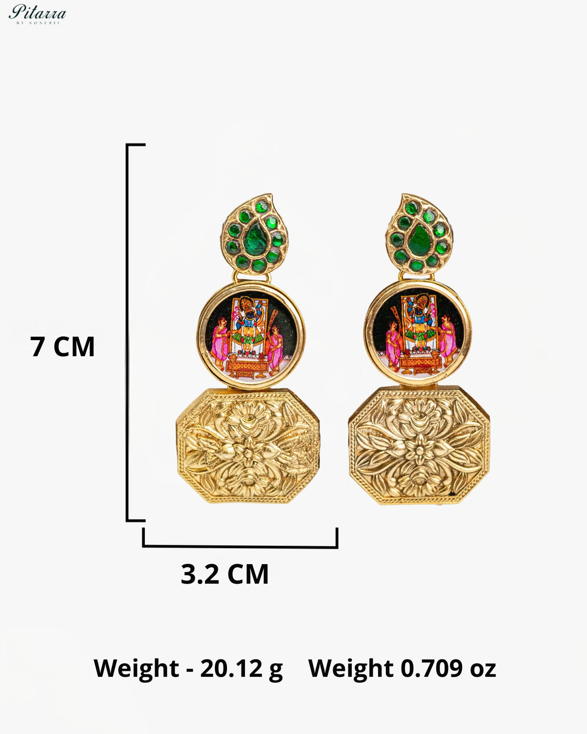 Temple Green Gold Tone Kundan Earrings