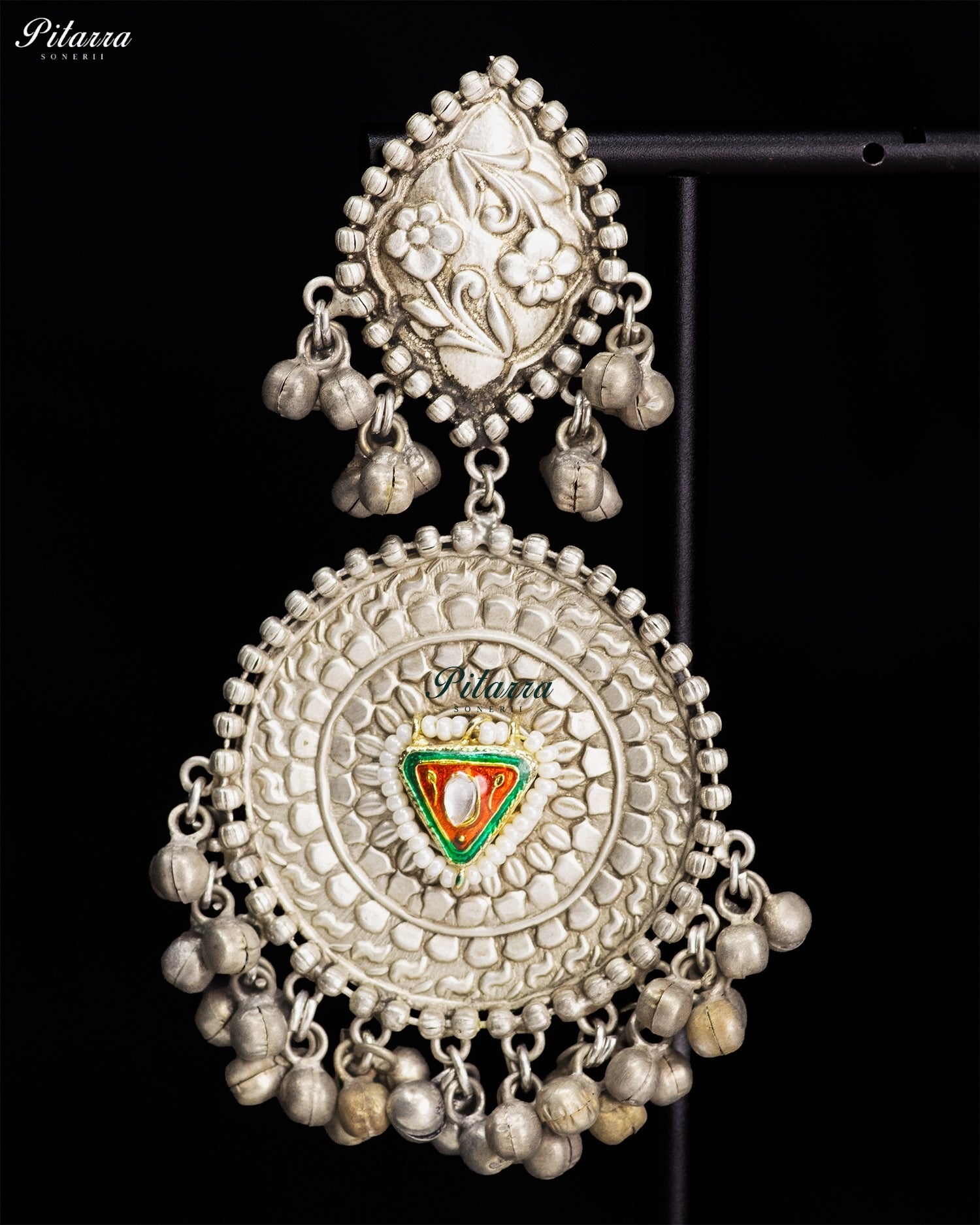 Floral Disc Silver Look-Alike Statement Earrings