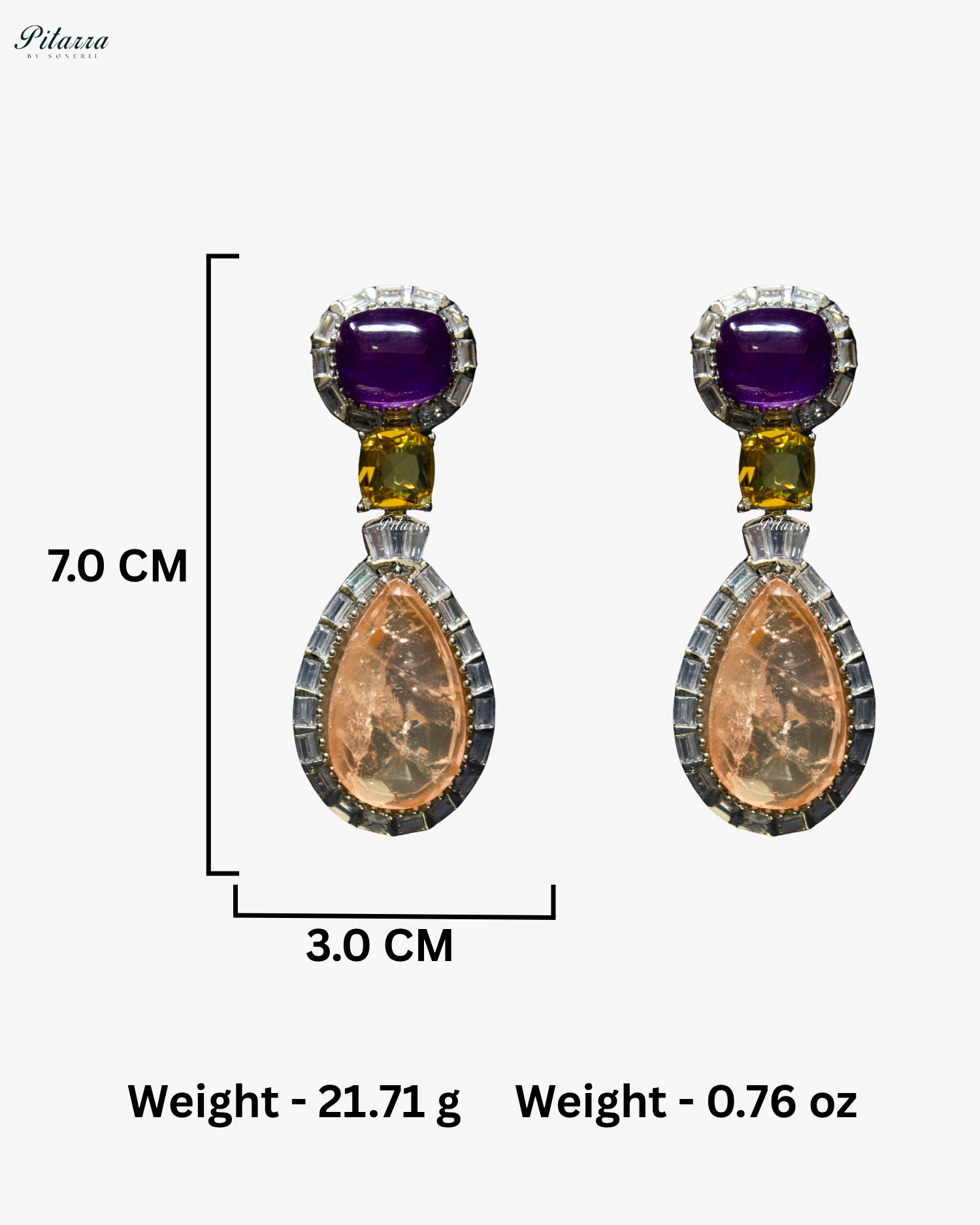 Silver Finish Peach Drop Zircon Earrings