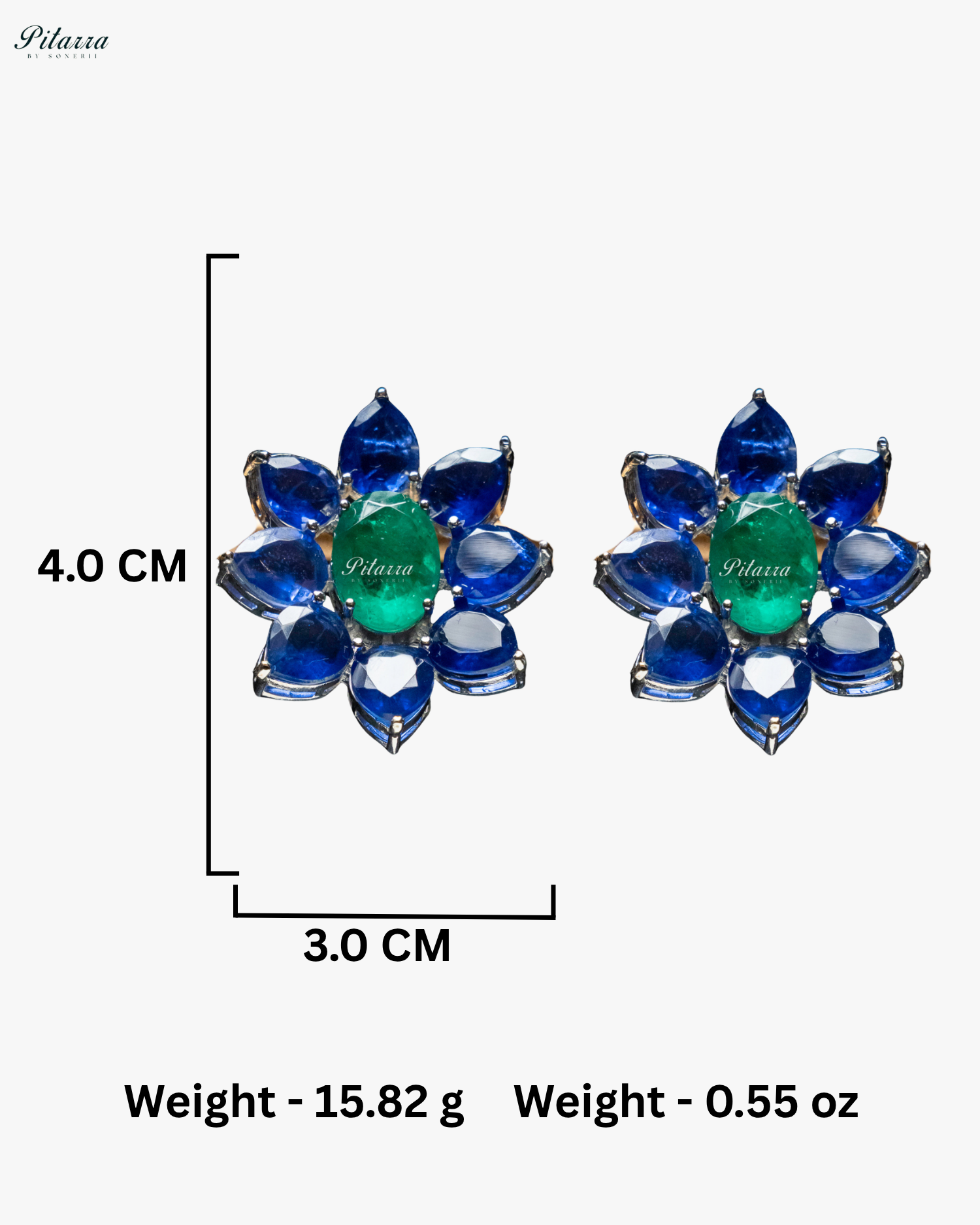 Green Floral Blue Petals CZ Doublet Stud Earrings
