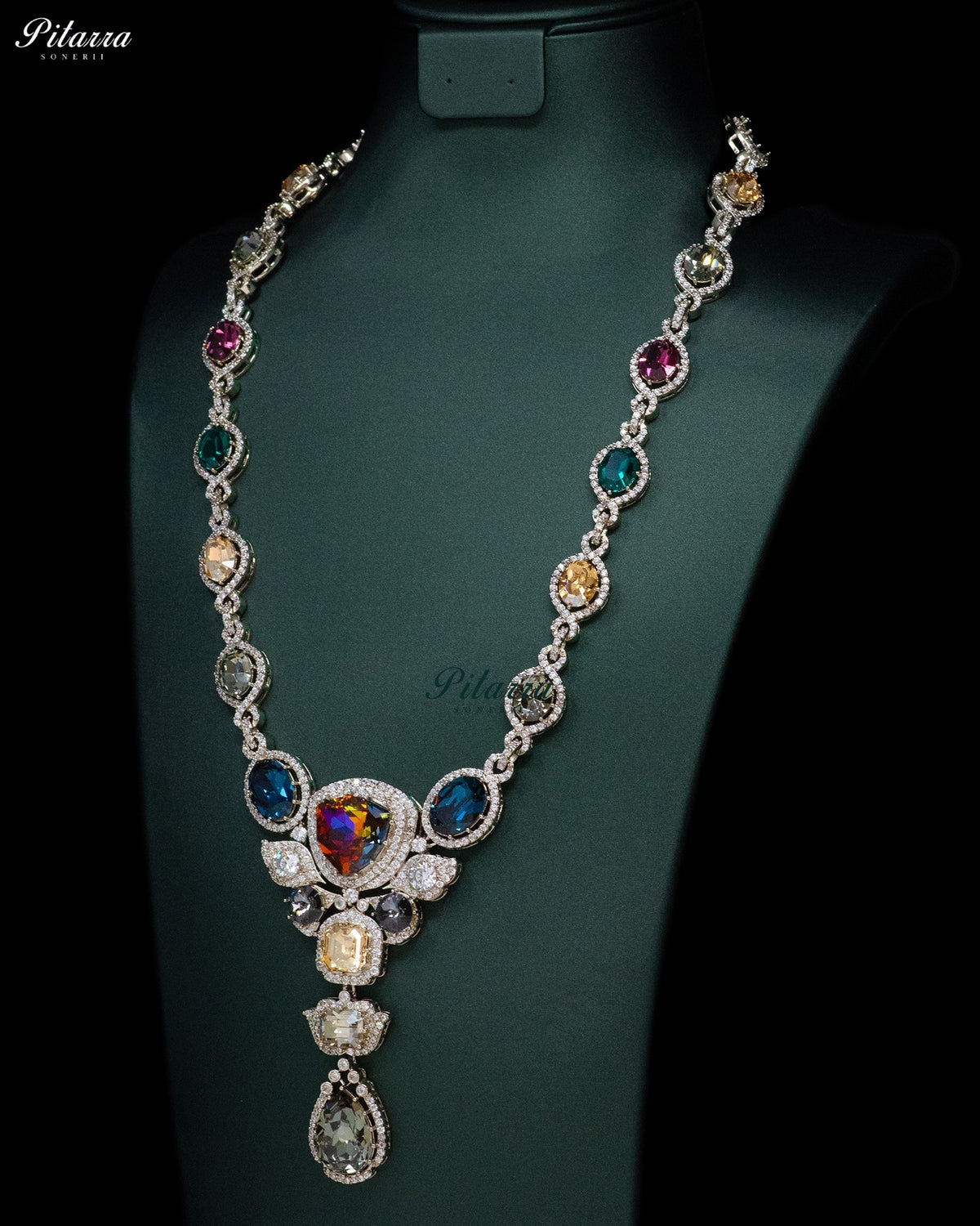 Blue Multicolor Crystal Pendant Necklace Set