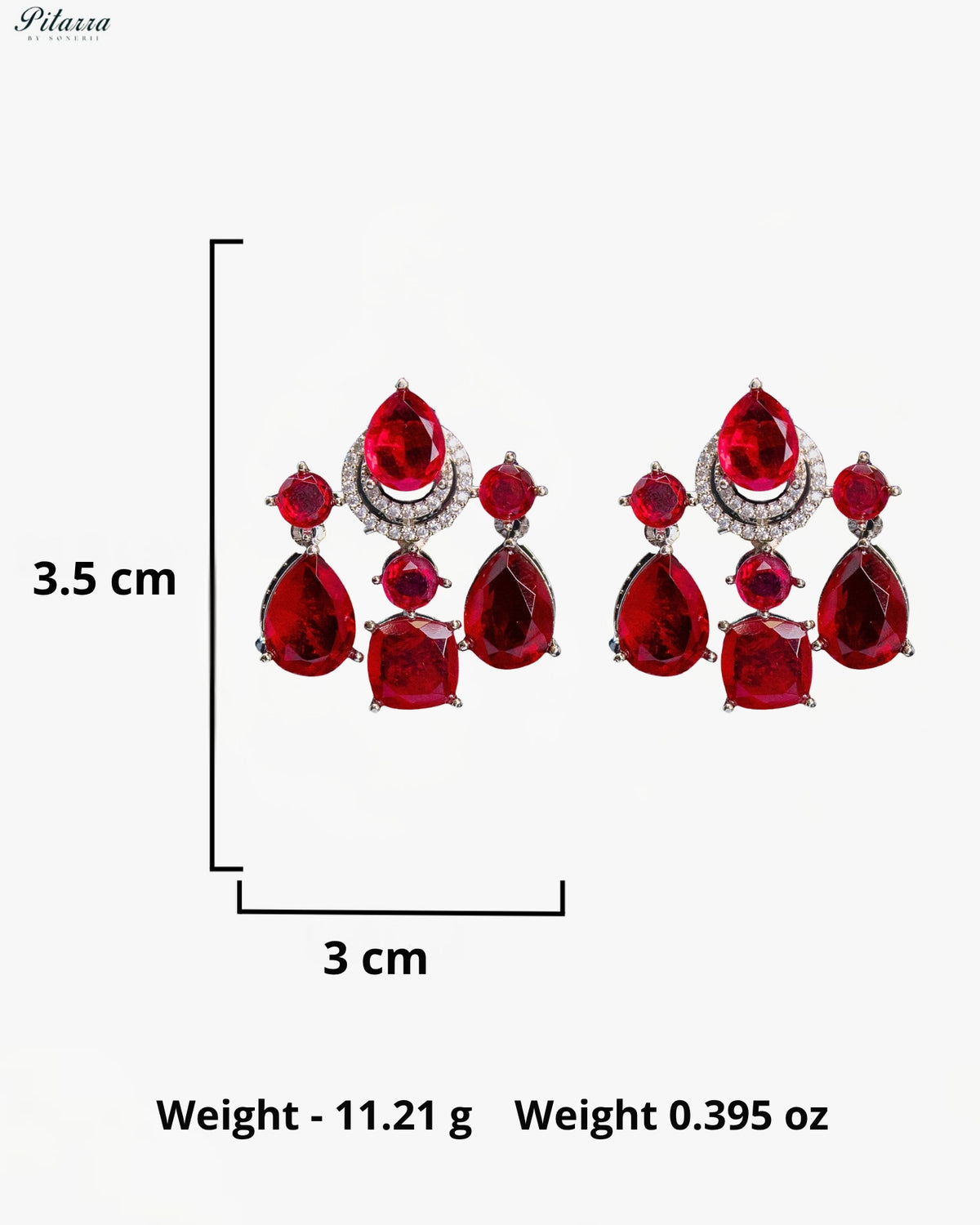Ruby Red Crystal Chandbali Dangler Earrings with Silver Tone Finish