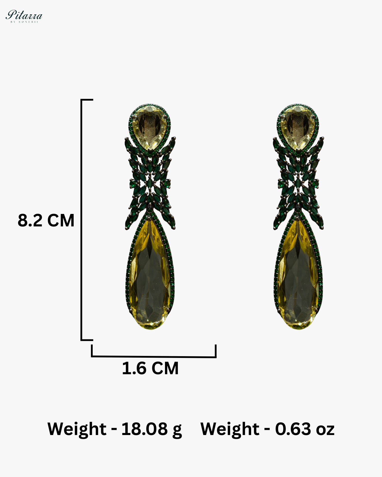 Yellow Stone Green Finish Contemporary Drop Earrings