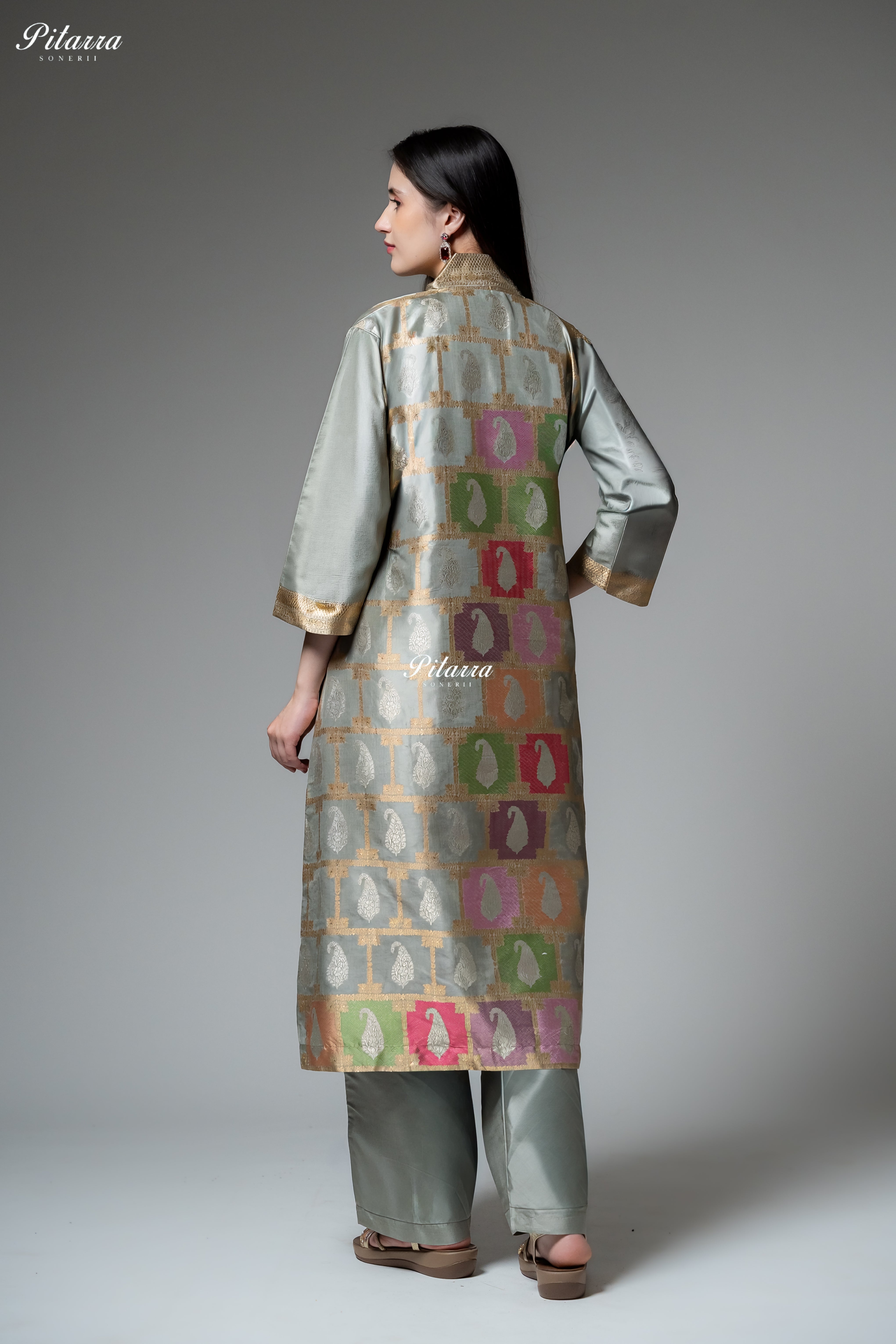 Sage Green Multicolour Zari Paisley Kurta Set with Dupatta