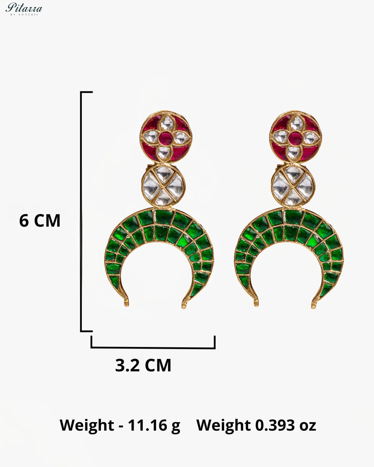 Green & Pink Kundan Chandbali Earrings
