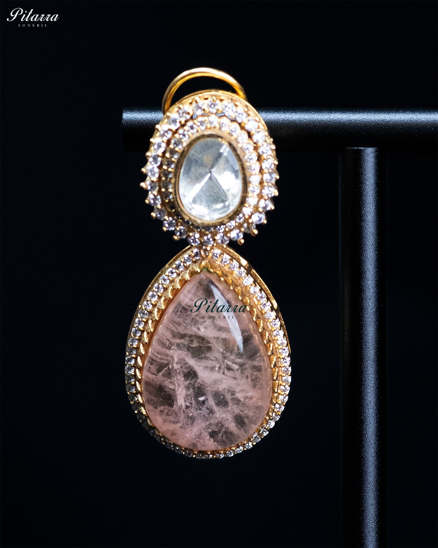 Peach Square and Teardrop Kundan Necklace Set