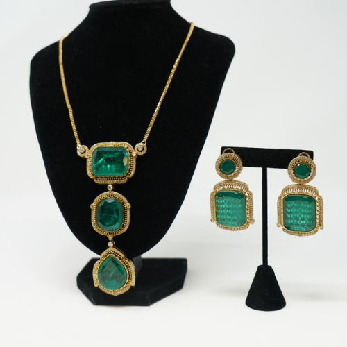 Gold Plated Emerald Green Doublet Pendant Necklace