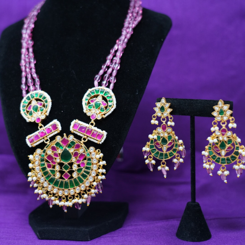 Pink & Green Dual Color Long Necklace